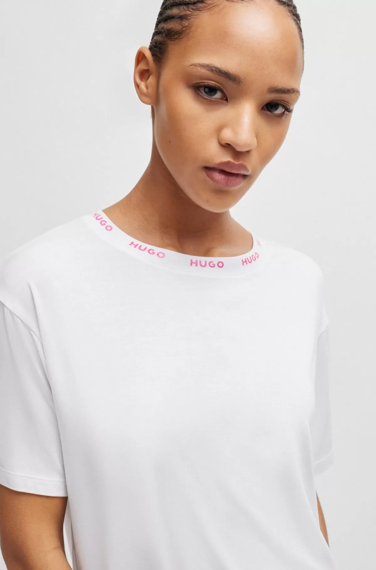 HUGO BOSS Pyjamas I Strækjersey Med Kontrasterende Logodetaljer Hvid / Pink Clearance