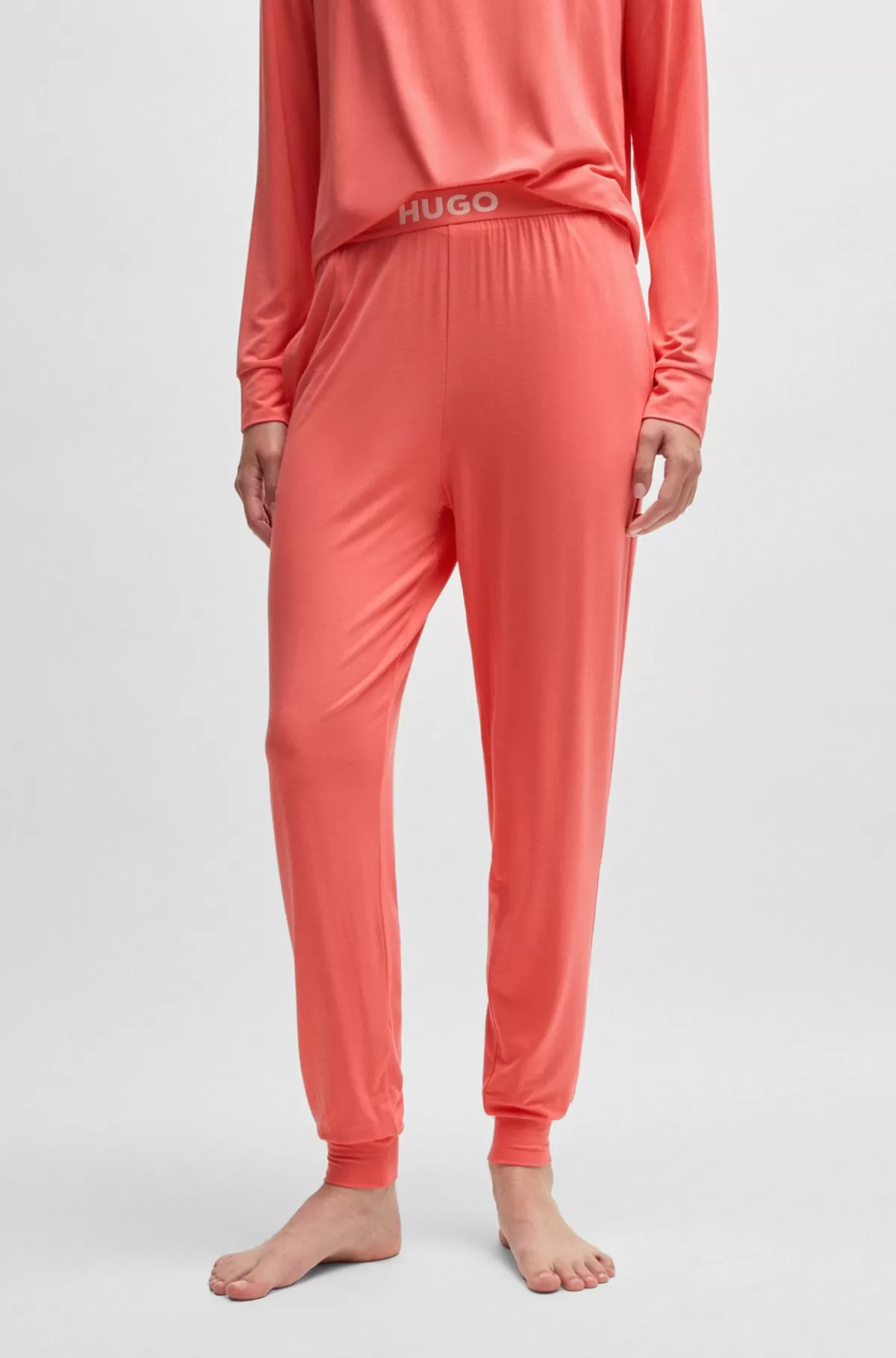 HUGO BOSS Pyjamasbukser I Jersey Med Stræk Og Linning Med Logo Koralfarvet Outlet