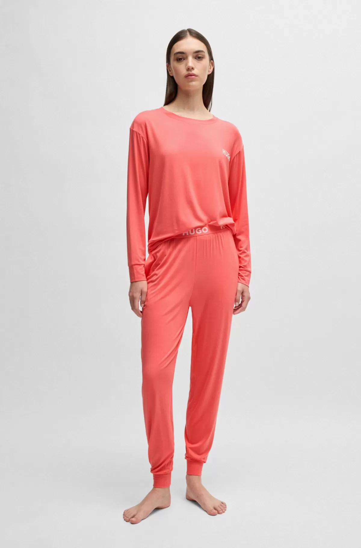 HUGO BOSS Pyjamasbukser I Jersey Med Stræk Og Linning Med Logo Koralfarvet Outlet
