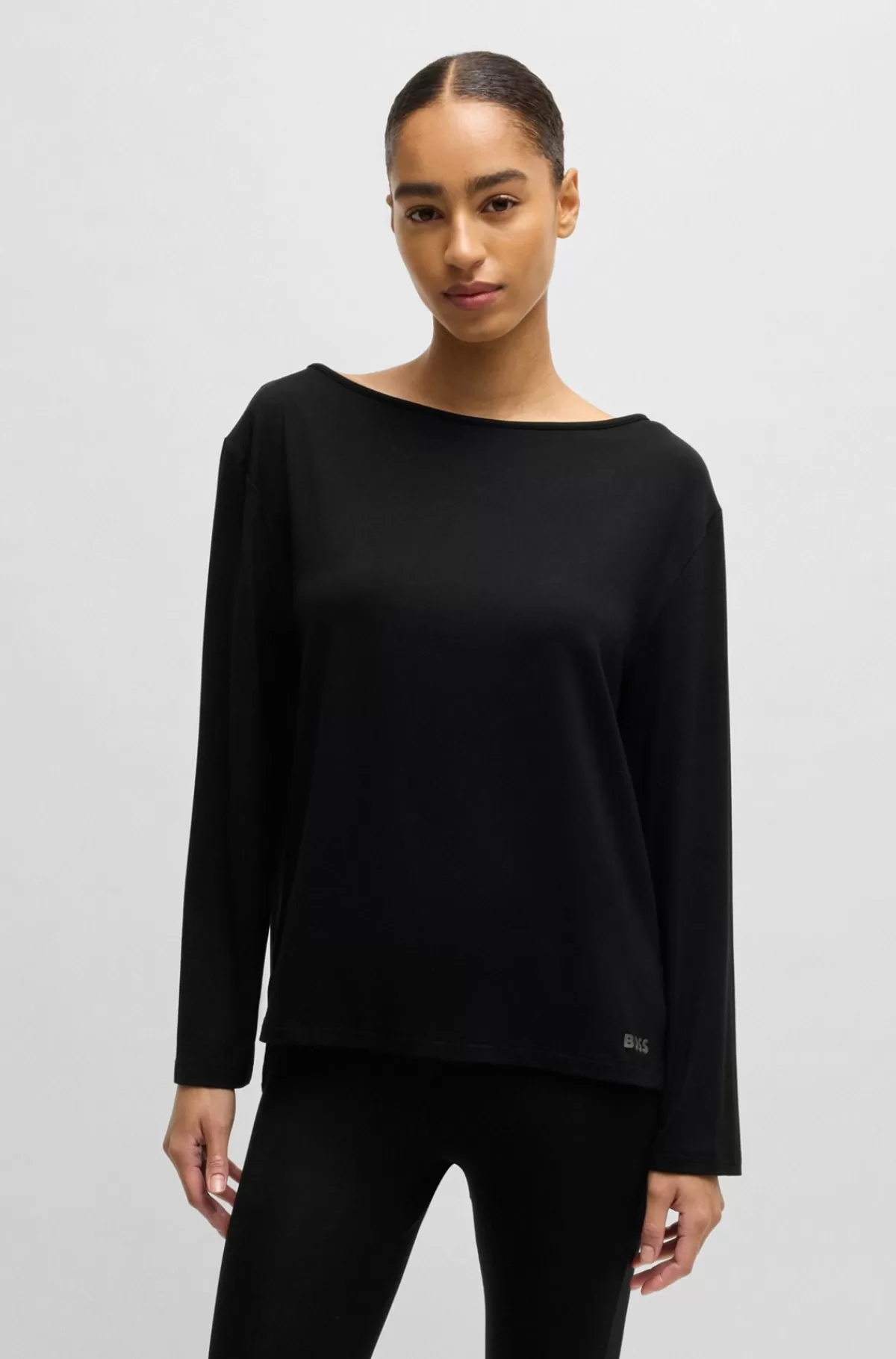 HUGO BOSS Pyjamastop I Jersey Med Stræk Og Logoprint Sort New