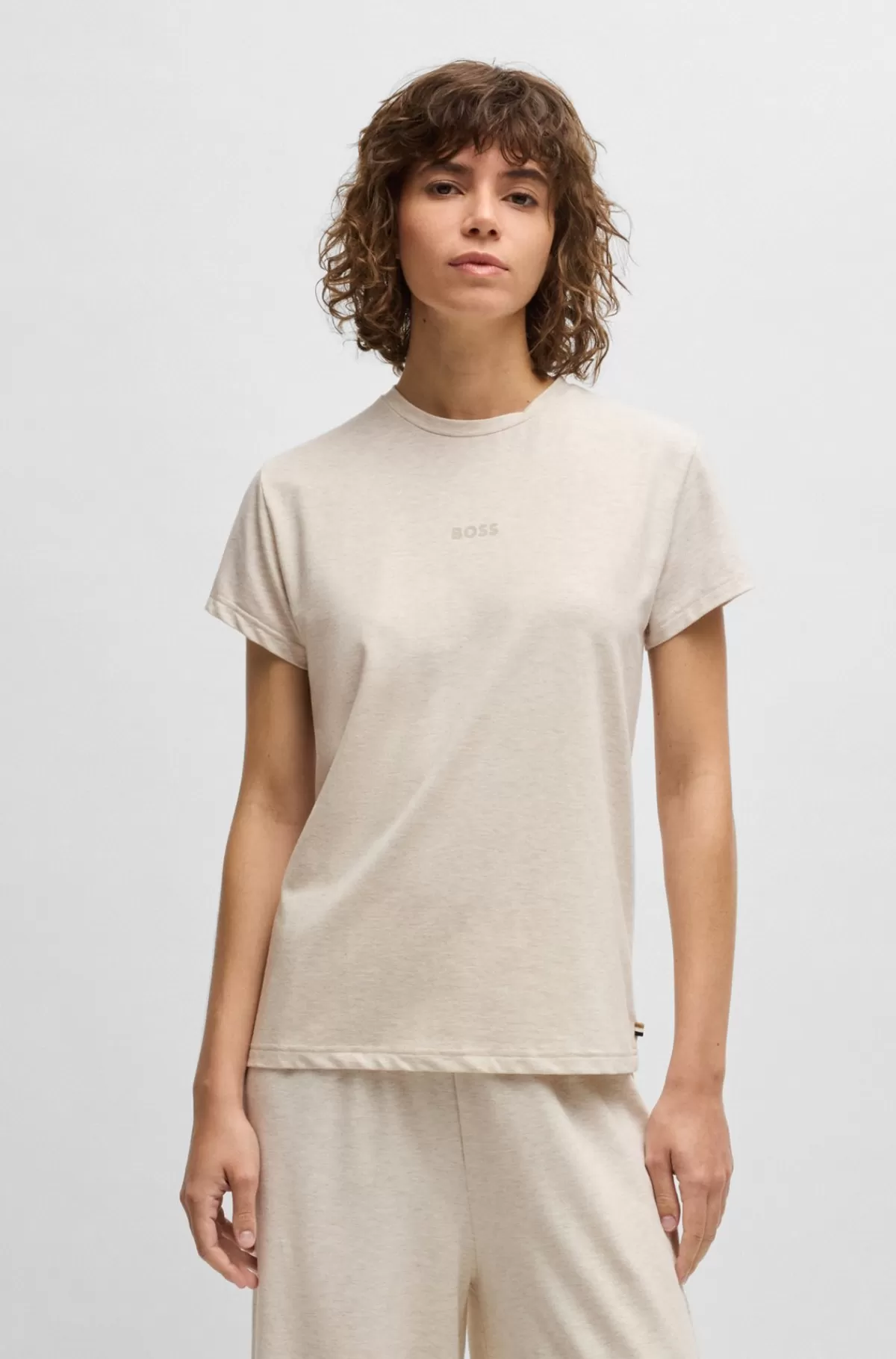 HUGO BOSS Pyjamas-T-shirt I Modal Med Stræk Og Logoprint Naturlig Shop