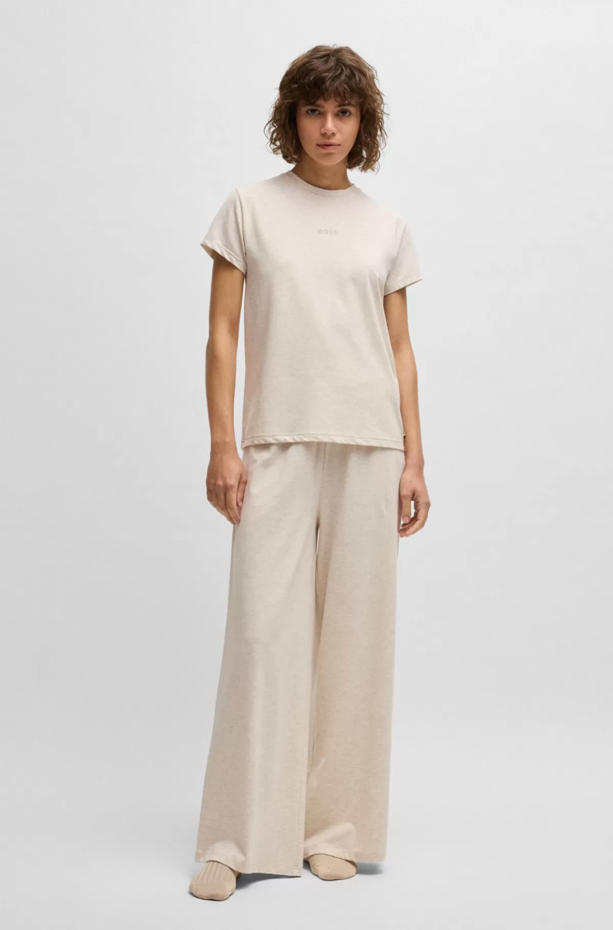 HUGO BOSS Pyjamas-T-shirt I Modal Med Stræk Og Logoprint Naturlig Shop