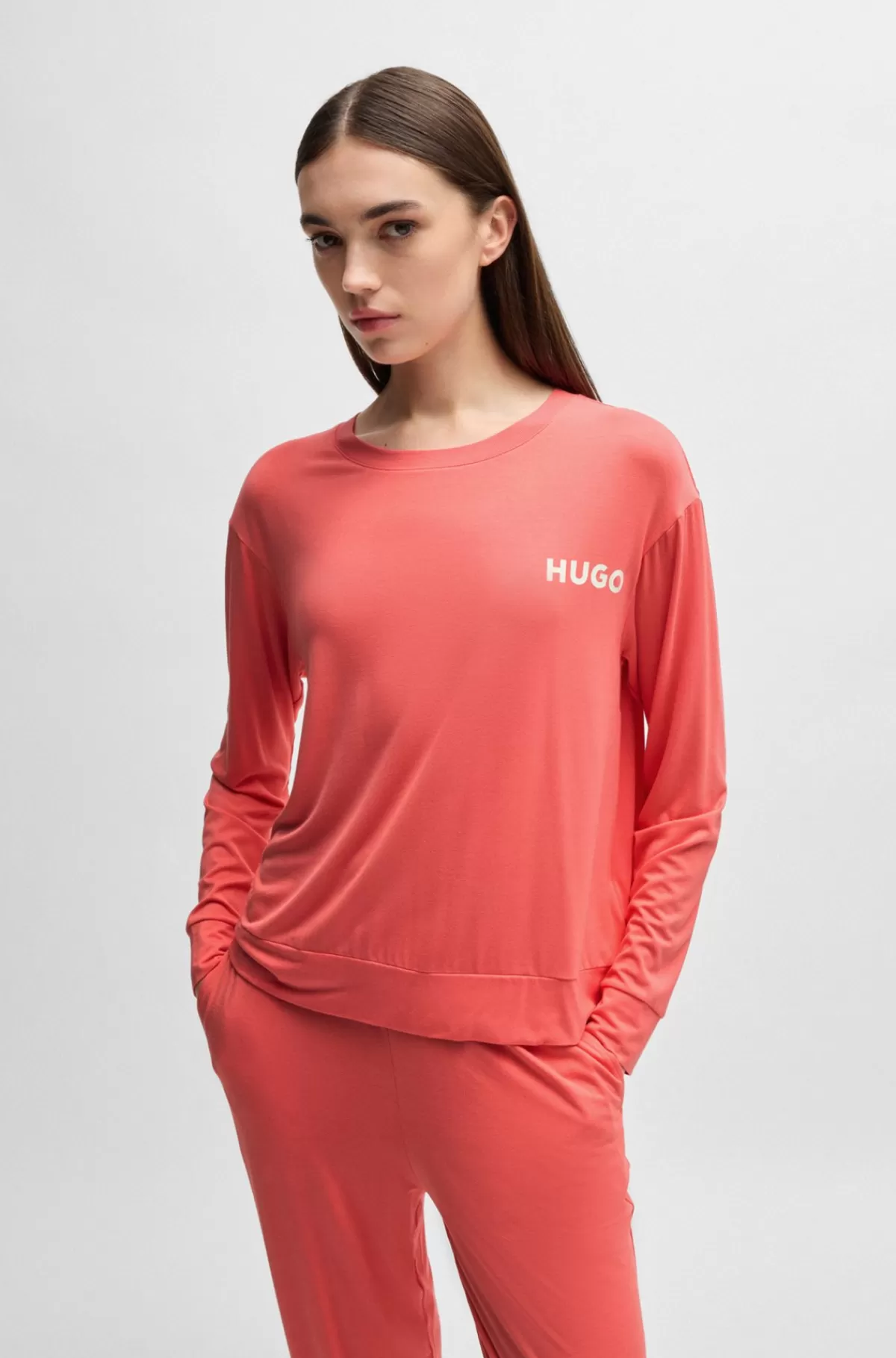 HUGO BOSS Pyjamas-T-shirt Med Relaxed Fit Og Logoprint Koralfarvet Best Sale