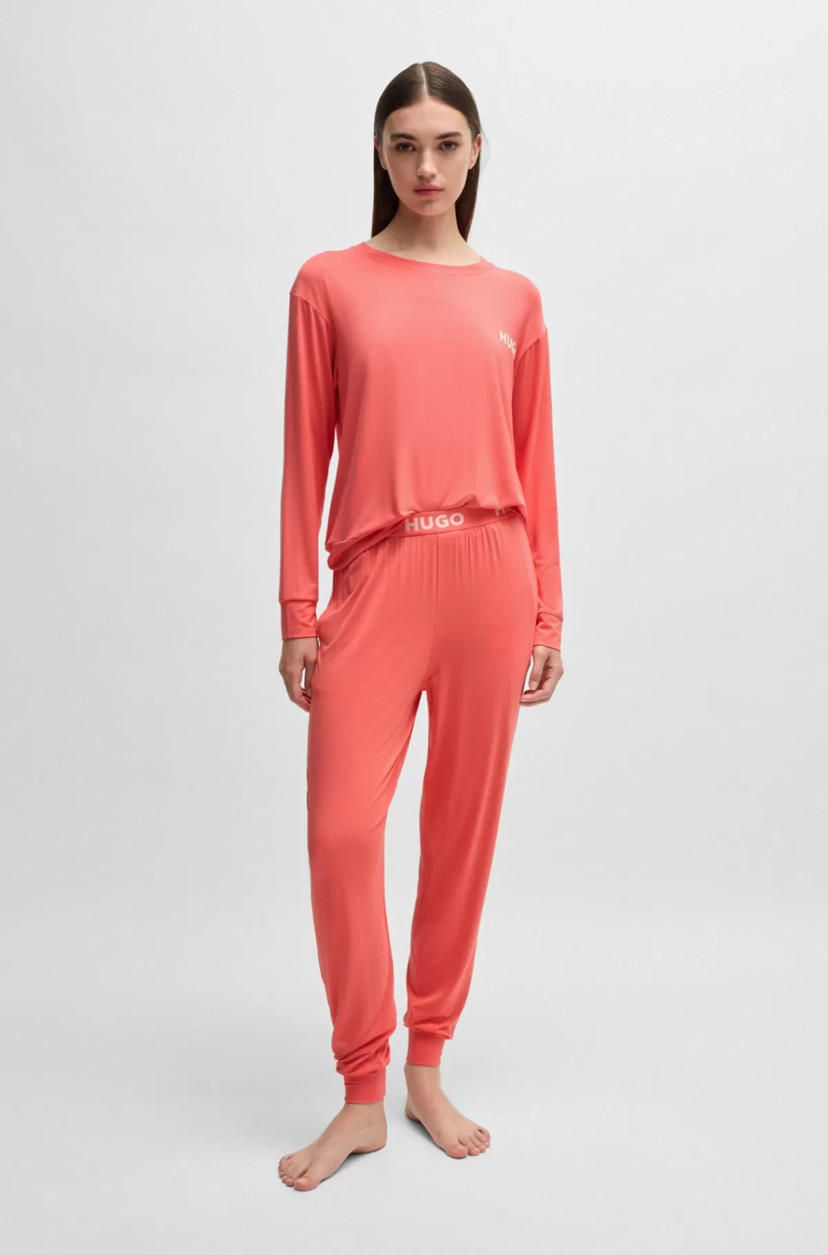 HUGO BOSS Pyjamas-T-shirt Med Relaxed Fit Og Logoprint Koralfarvet Best Sale