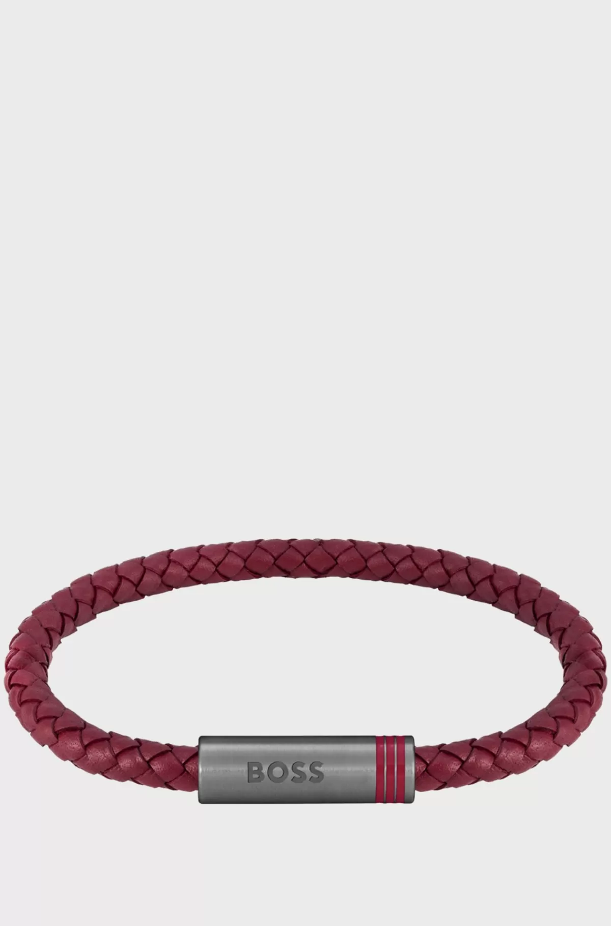 HUGO BOSS Red Braided-leather Cuff With Magnetic Logo Closure Rød Clearance