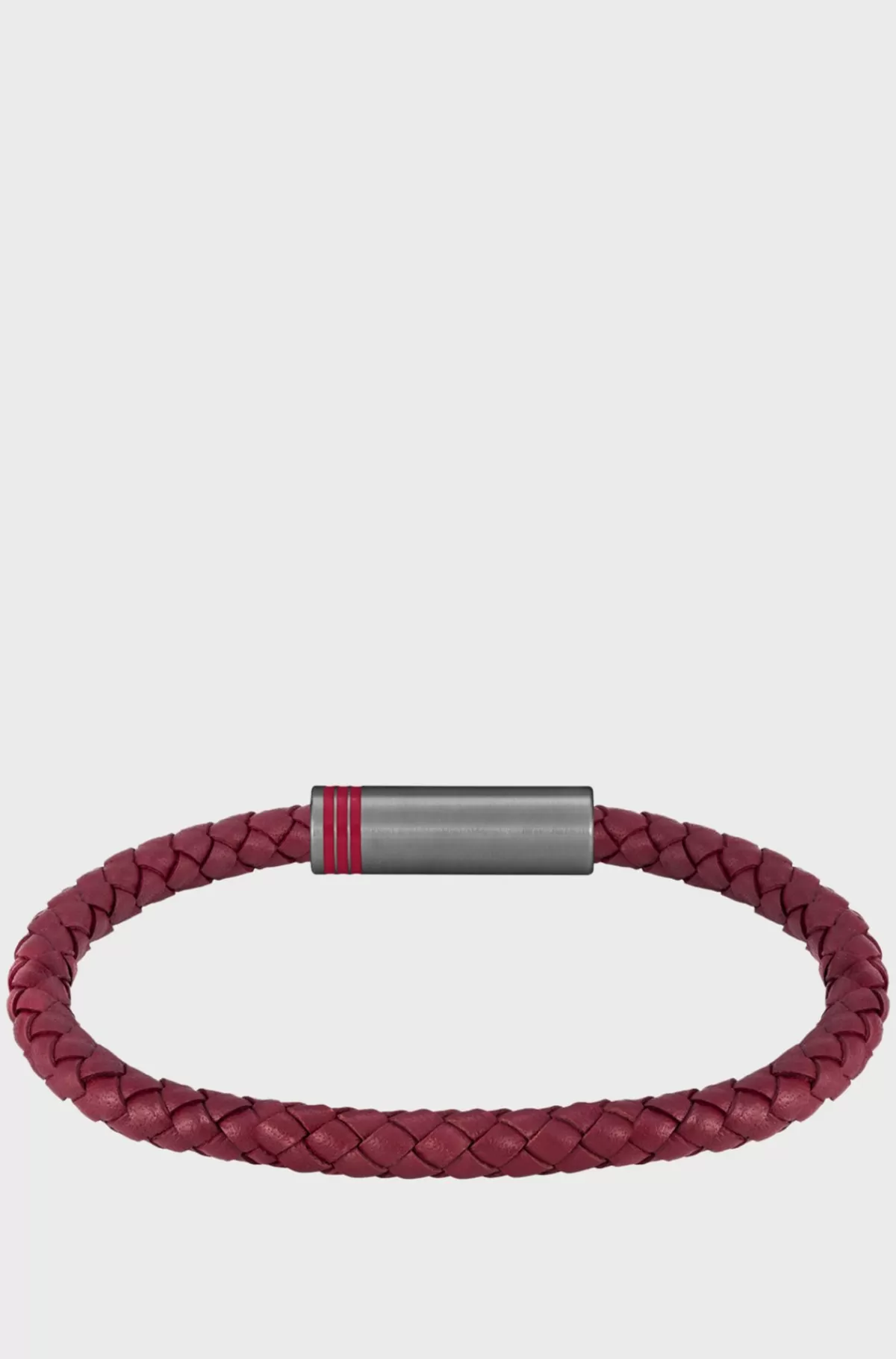 HUGO BOSS Red Braided-leather Cuff With Magnetic Logo Closure Rød Clearance