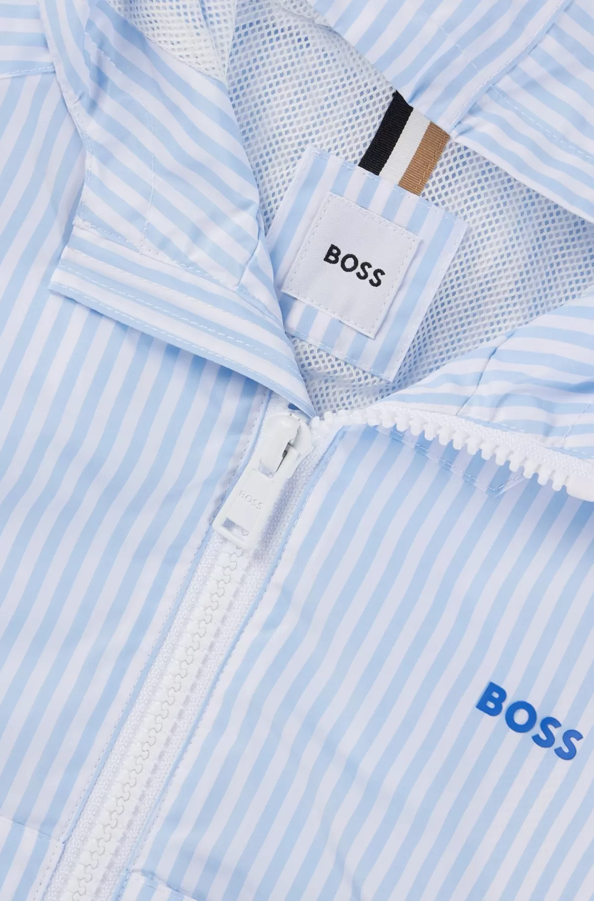 HUGO BOSS Regnjakke Til Børn Med Hætte Og Striber Samt Logoprint Lyseblå Best