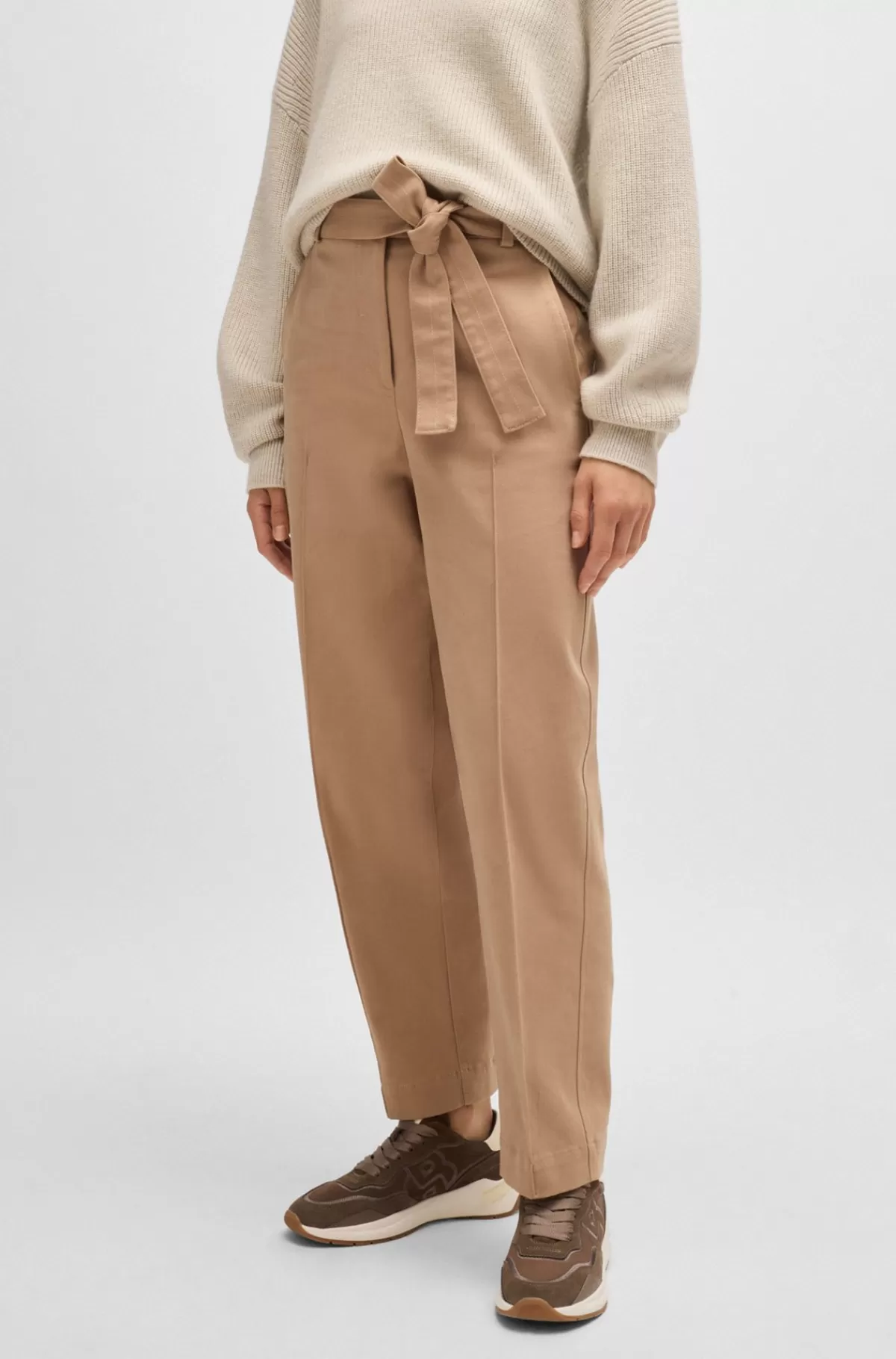 HUGO BOSS Regular Fit Bukser I Bomuldstwill Med Stræk Beige Outlet