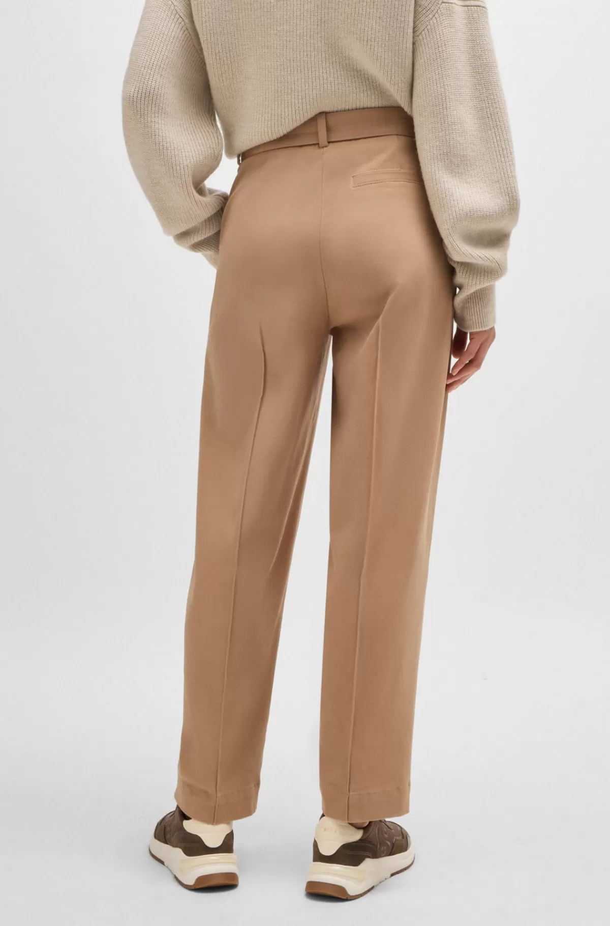 HUGO BOSS Regular Fit Bukser I Bomuldstwill Med Stræk Beige Outlet