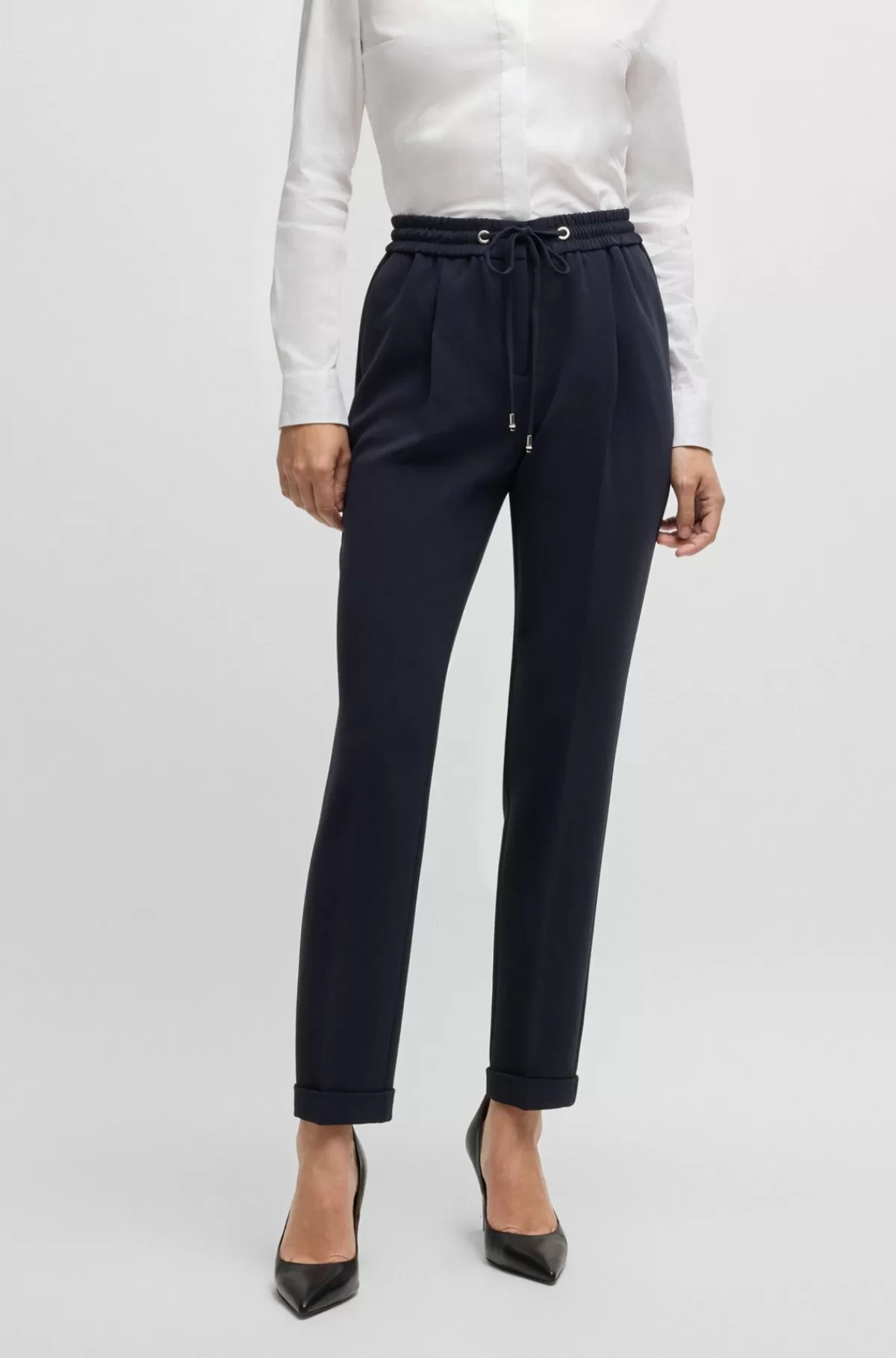 HUGO BOSS Regular Fit Bukser I Japansk Crepe Mørkeblå Clearance