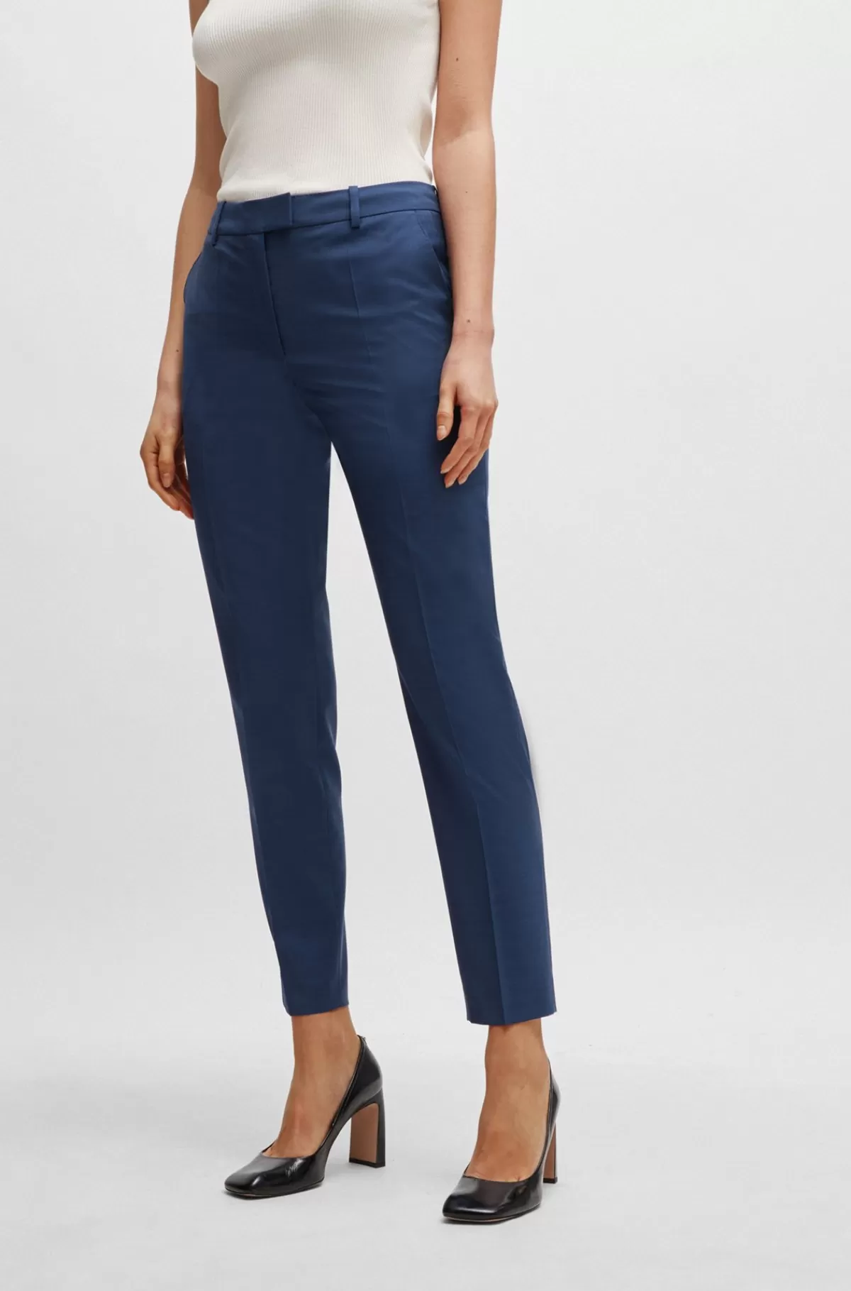 HUGO BOSS Regular Fit Bukser I Meleret Ny Uld Blå Clearance