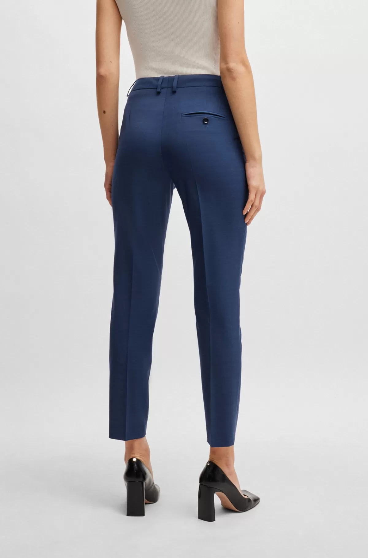 HUGO BOSS Regular Fit Bukser I Meleret Ny Uld Blå Clearance