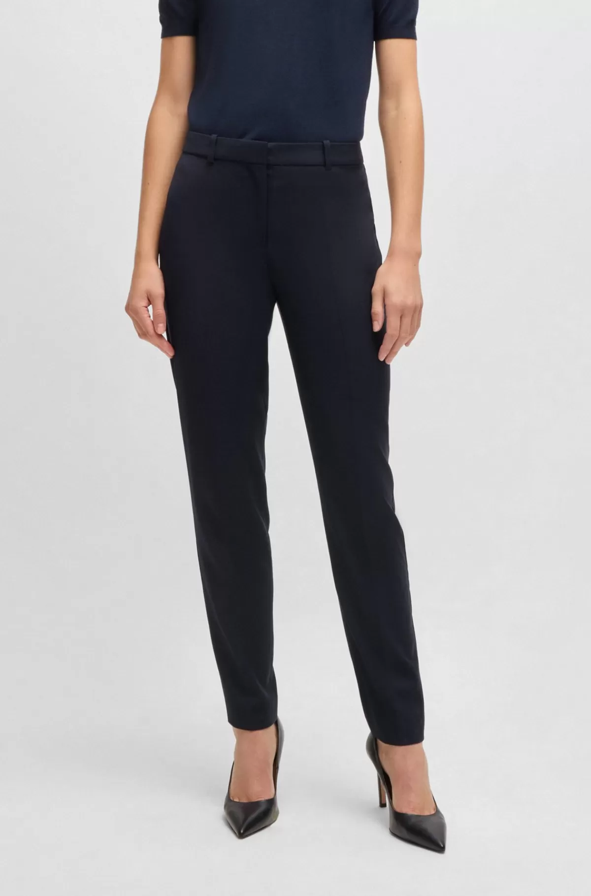 HUGO BOSS Regular Fit Bukser I Ny Uld Mørkeblå Hot