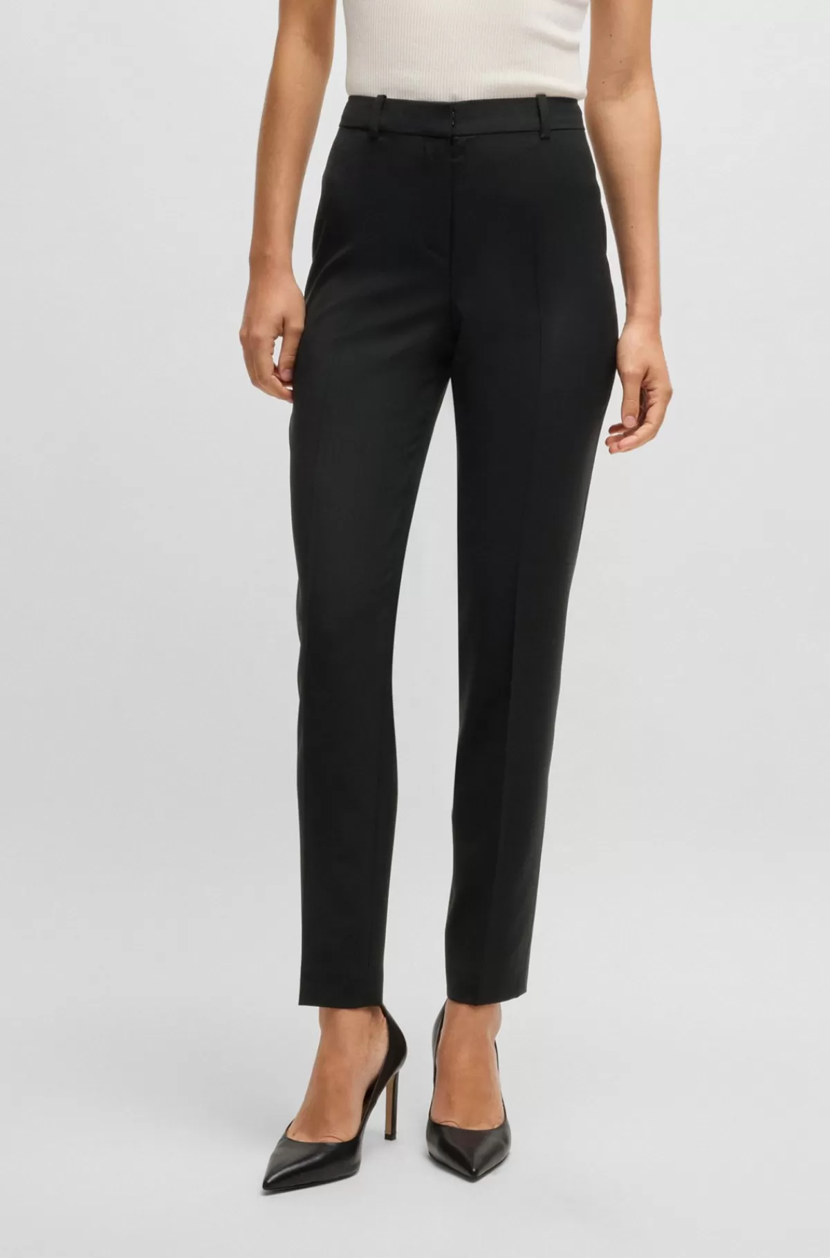 HUGO BOSS Regular Fit Bukser I Ny Uld Sort Cheap