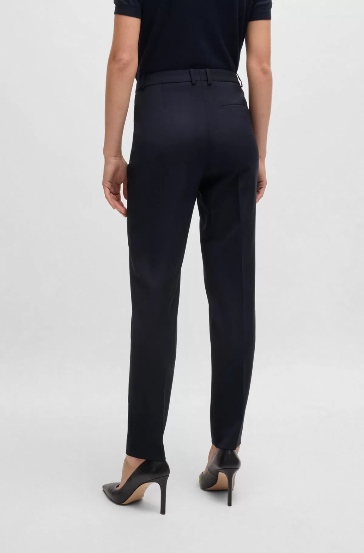 HUGO BOSS Regular Fit Bukser I Ny Uld Mørkeblå Hot