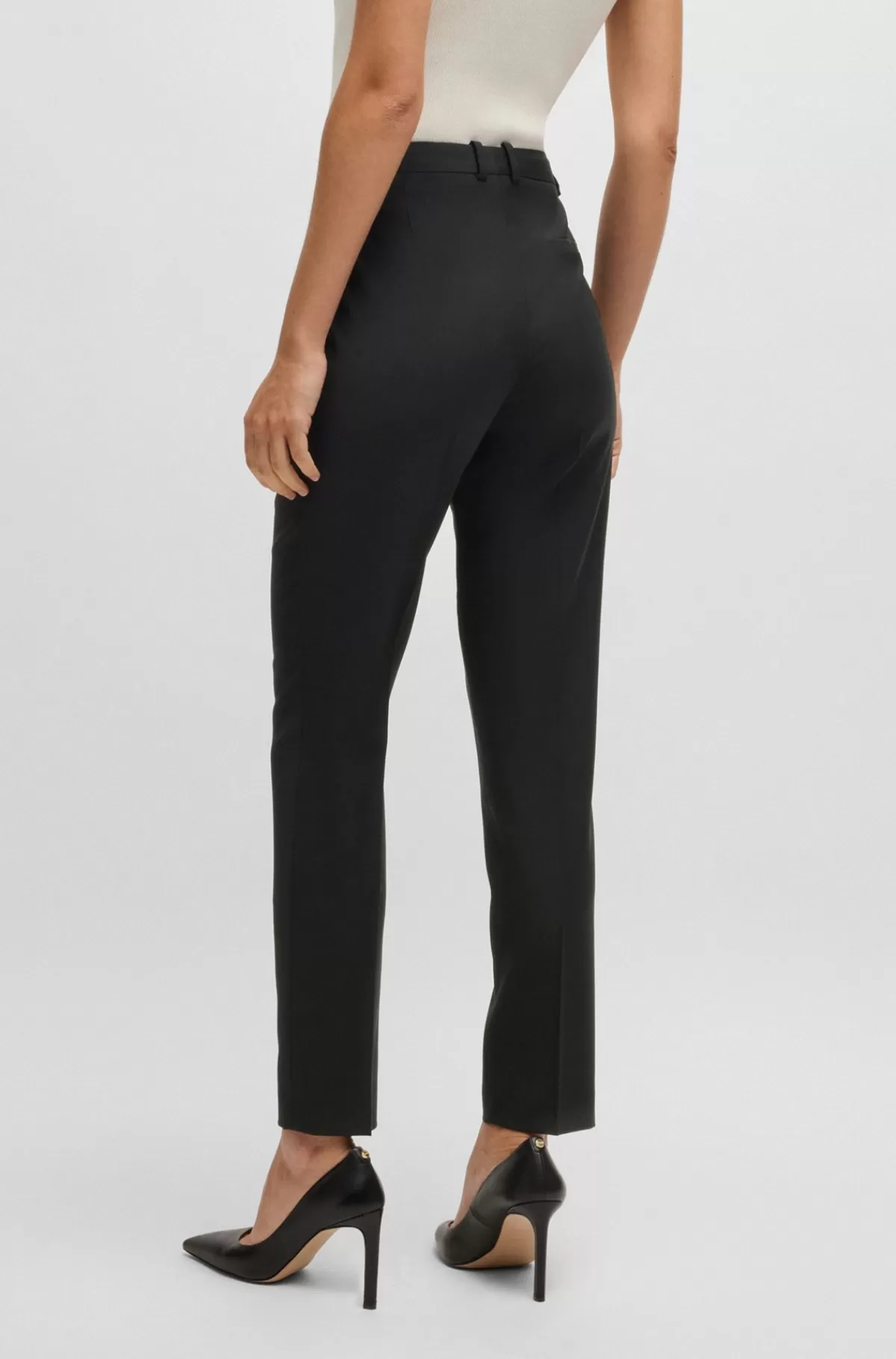 HUGO BOSS Regular Fit Bukser I Ny Uld Sort Cheap