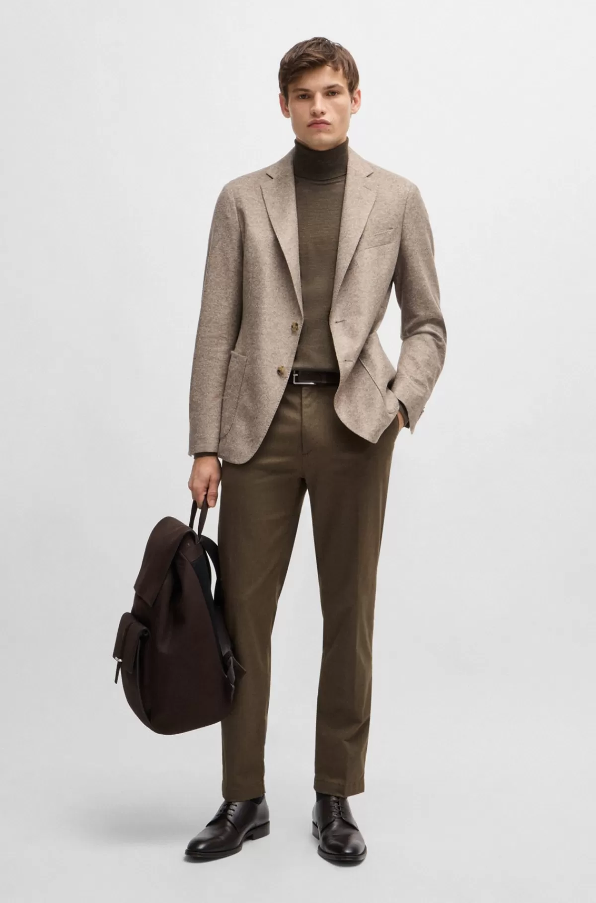 HUGO BOSS Regular Fit Bukser I Twillvævet Mouliné-bomuldsblanding Grøn Discount
