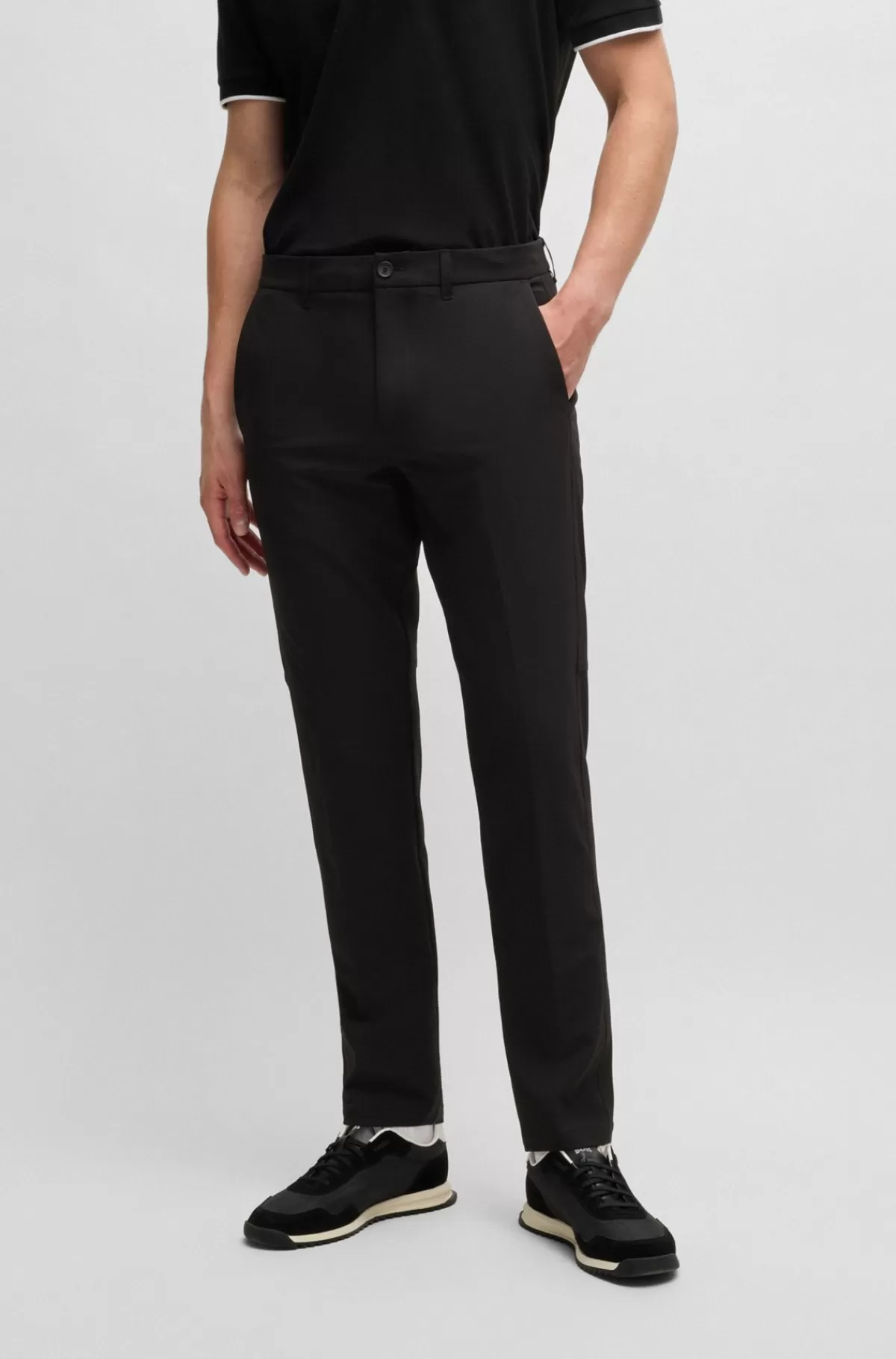 HUGO BOSS Regular Fit Bukser I Vandskyende Stof Med Stræk Sort Fashion