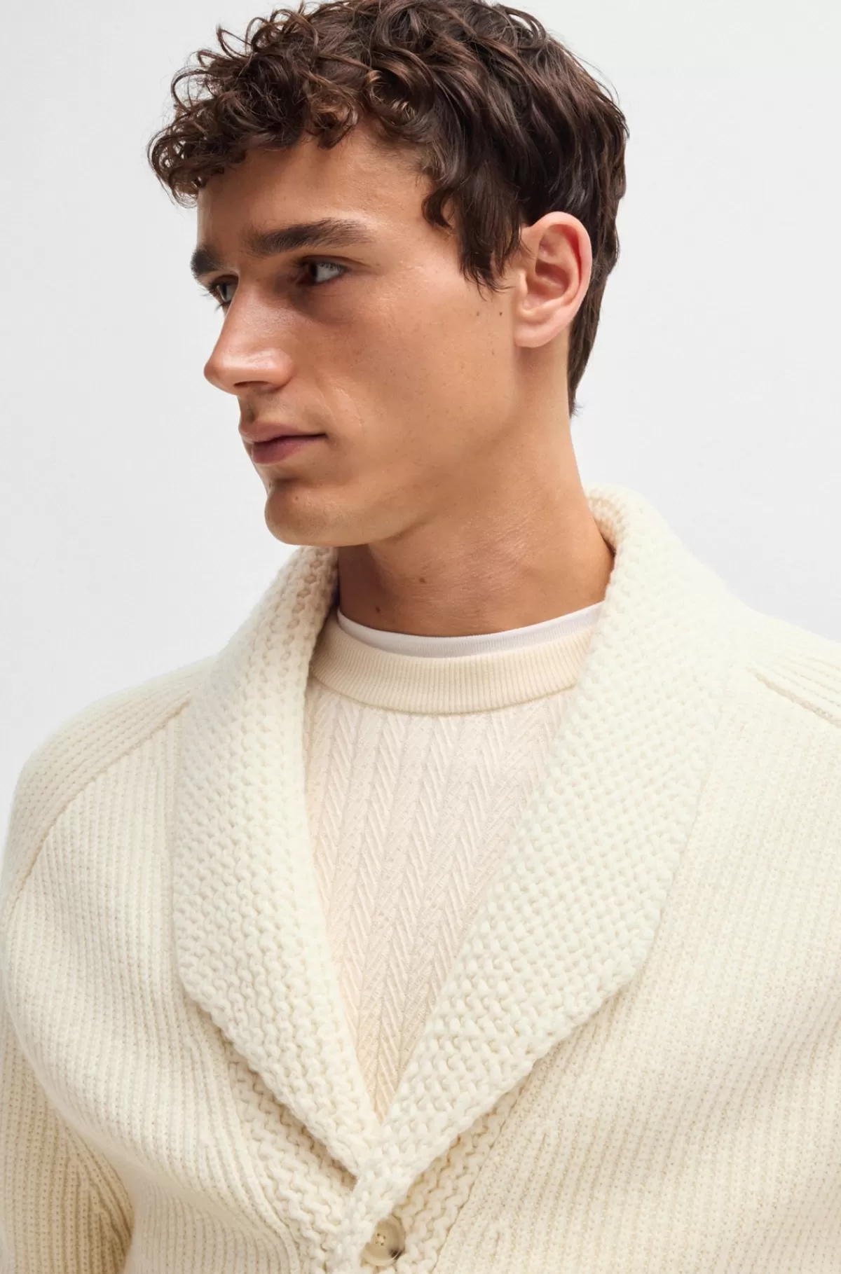 HUGO BOSS Regular Fit Cardigan I Uld, Kashmir Og Silke Naturlig Hot
