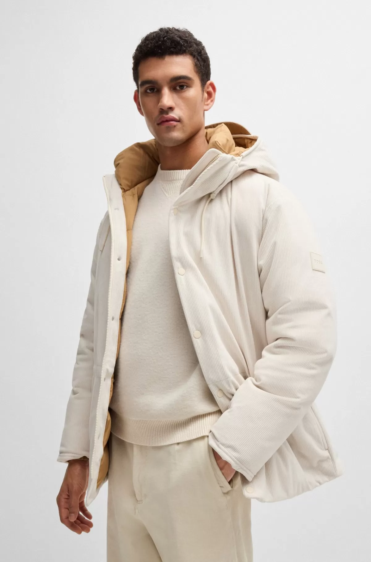 HUGO BOSS Regular Fit Dunjakke I Tyk Fløjl Naturlig Sale