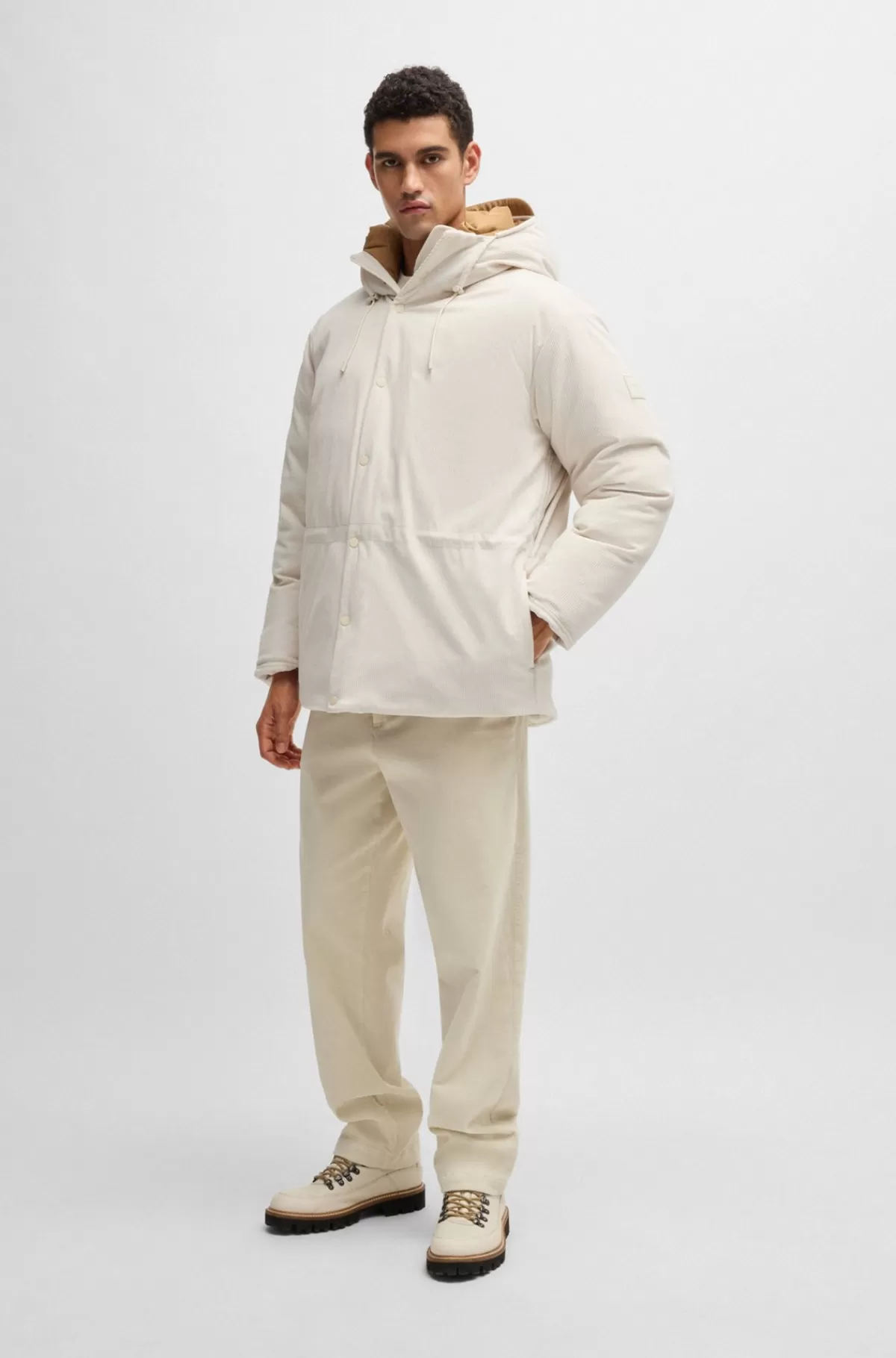 HUGO BOSS Regular Fit Dunjakke I Tyk Fløjl Naturlig Sale