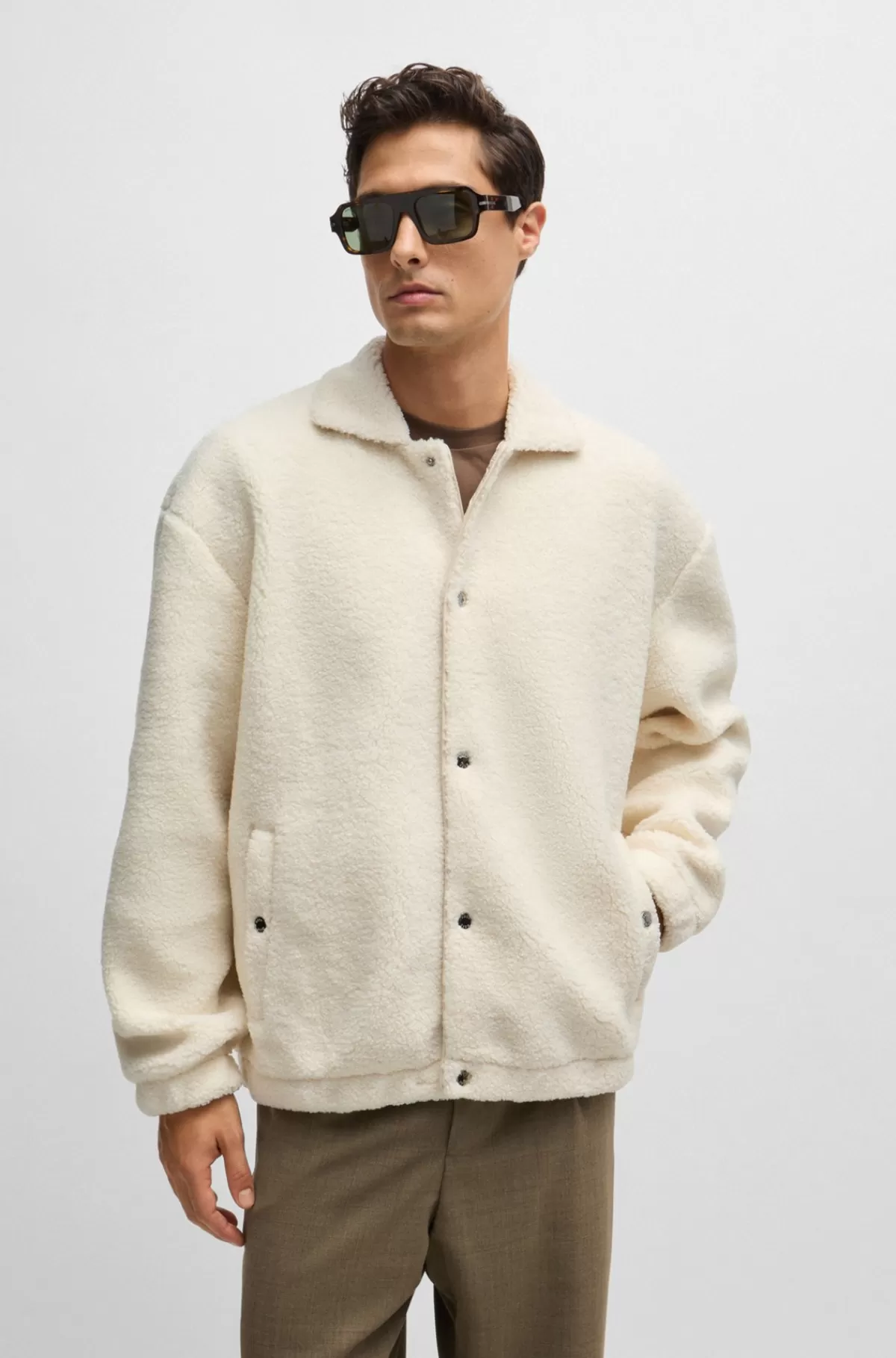HUGO BOSS Regular Fit Jakke I Teddystof Naturlig Discount