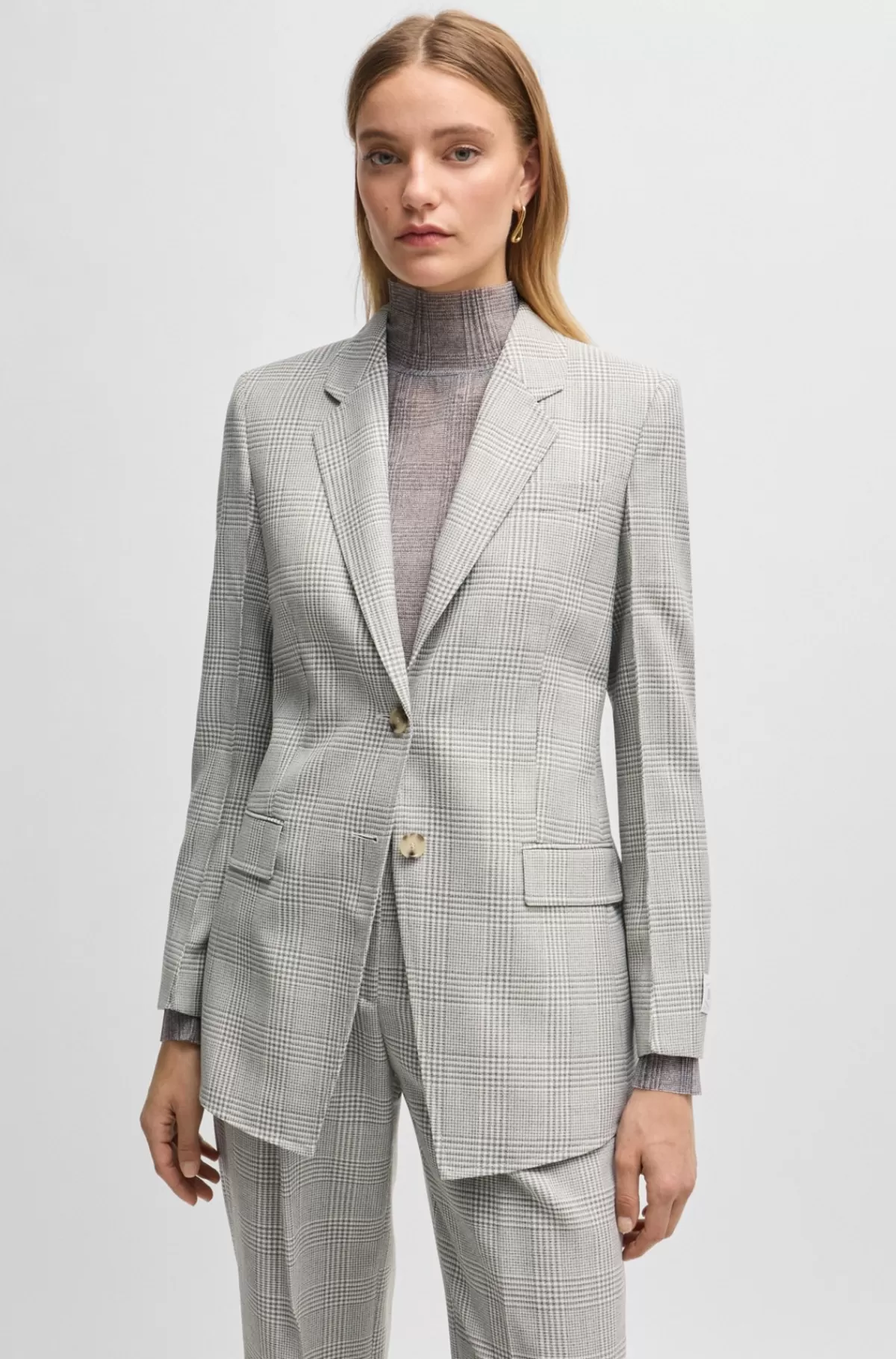 HUGO BOSS Regular Fit Jakke I Ternet Crepe Af Ny Uld Grå mønstret Cheap