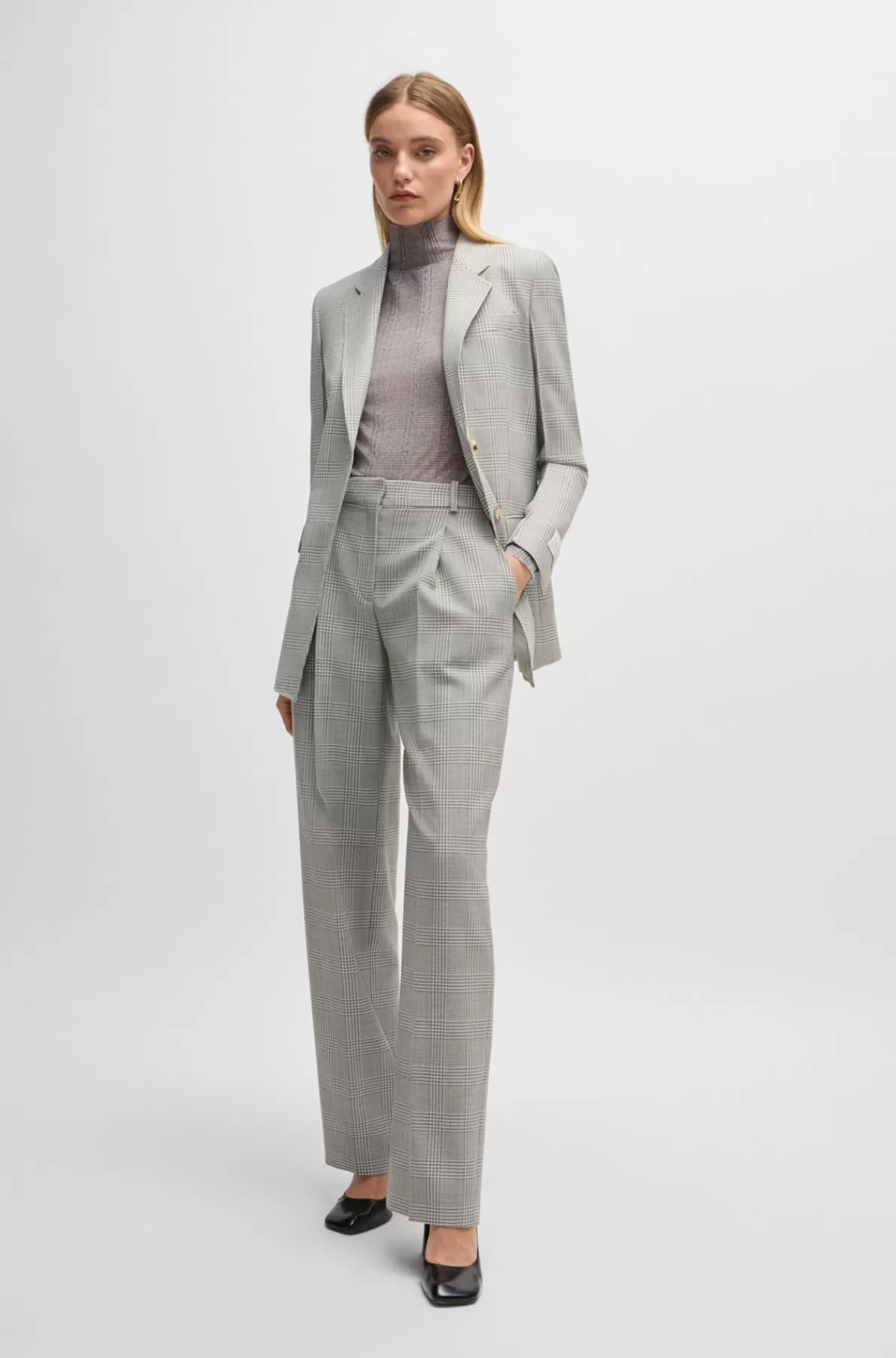 HUGO BOSS Regular Fit Jakke I Ternet Crepe Af Ny Uld Grå mønstret Cheap