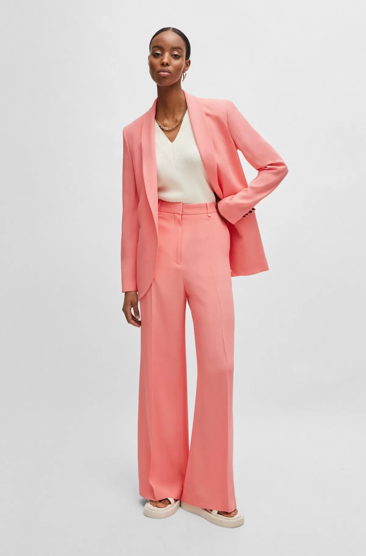 HUGO BOSS Regular Fit Jakke Med Kant-til-kant-forstykke Koralfarvet New