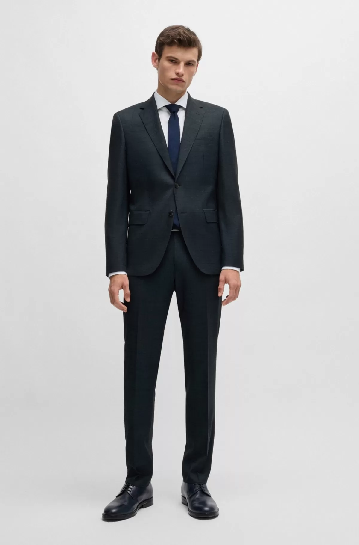HUGO BOSS Regular Fit Jakkesæt I Ternet Uld Med Stræk Blå mønstret Online