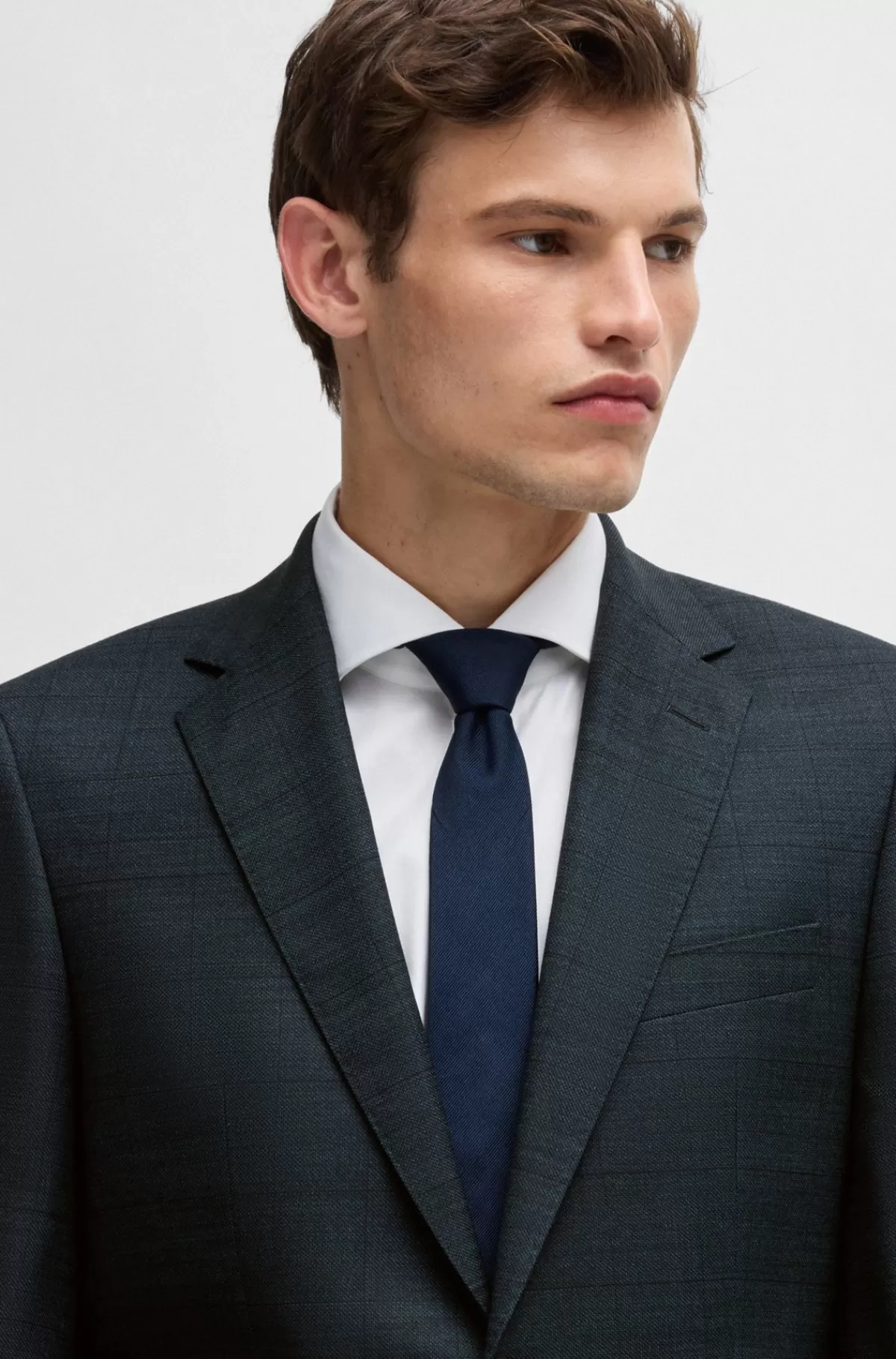 HUGO BOSS Regular Fit Jakkesæt I Ternet Uld Med Stræk Blå mønstret Online
