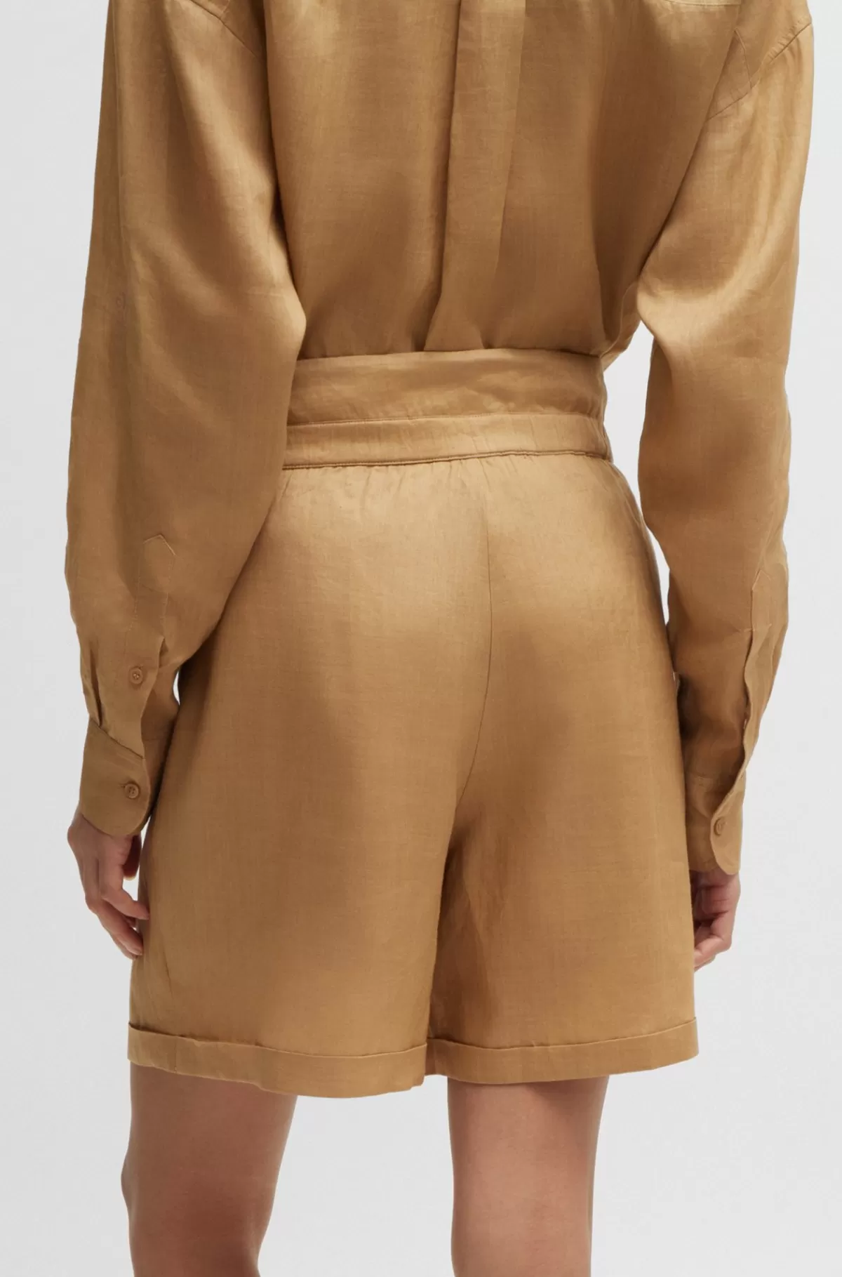 HUGO BOSS Regular Fit Paperbag-shorts I Ramiekanvas Lysebrun Cheap