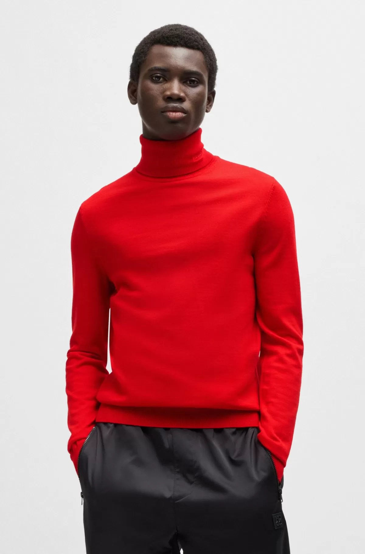 HUGO BOSS Regular Fit Rullekravesweater I Ny Uld Rød Cheap