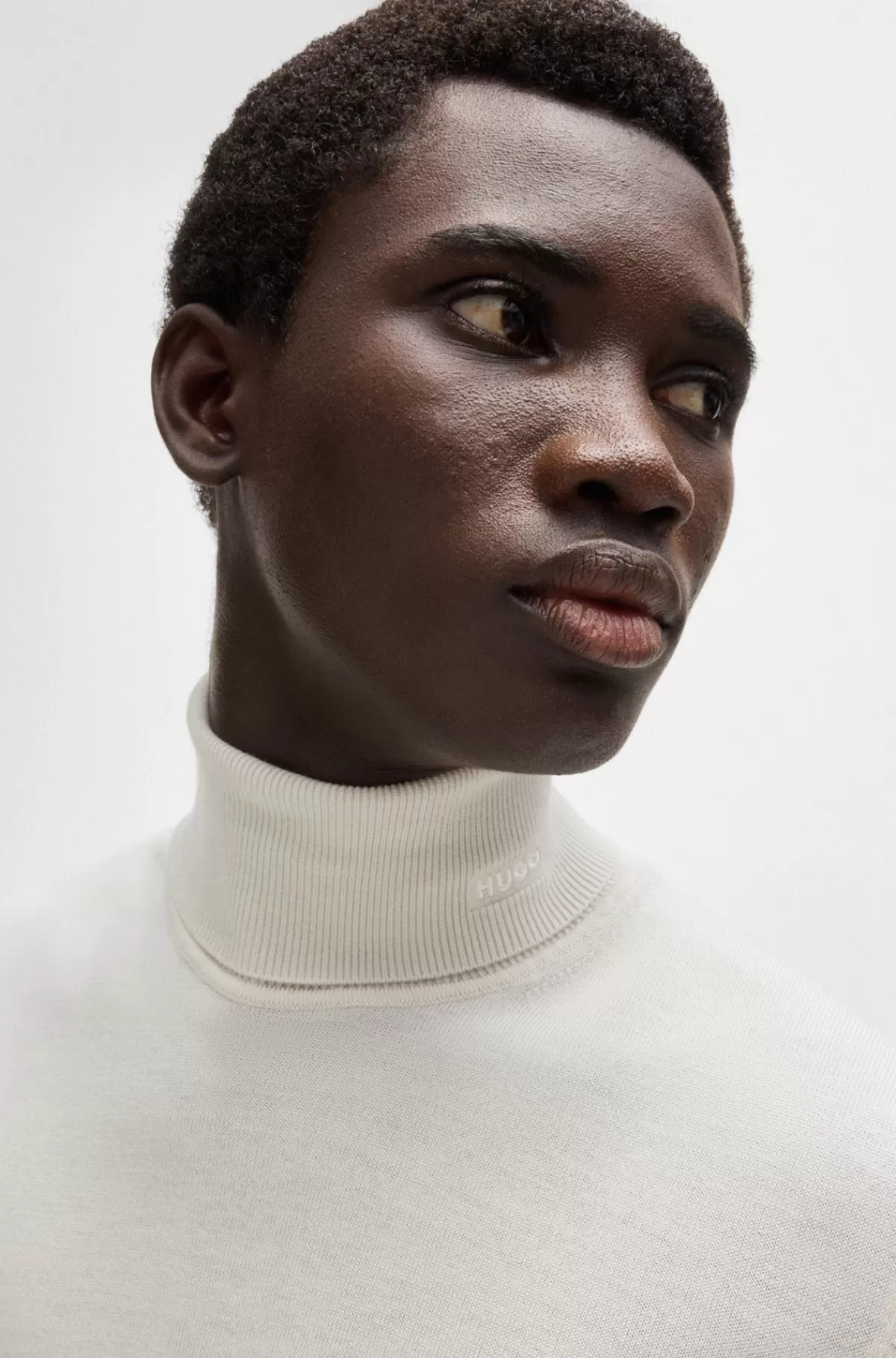HUGO BOSS Regular Fit Rullekravesweater I Ny Uld Naturlig Discount