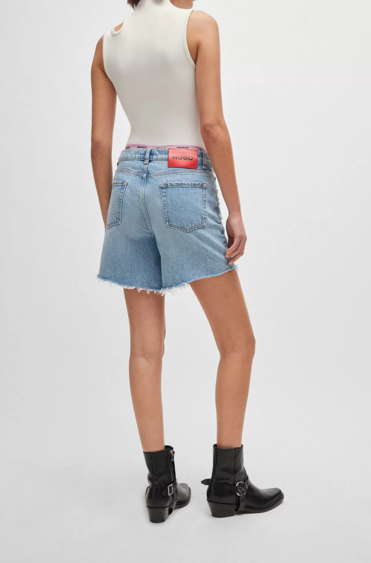 HUGO BOSS Regular Fit Shorts I Mellemblå, Slidt Denim Lyseblå Outlet