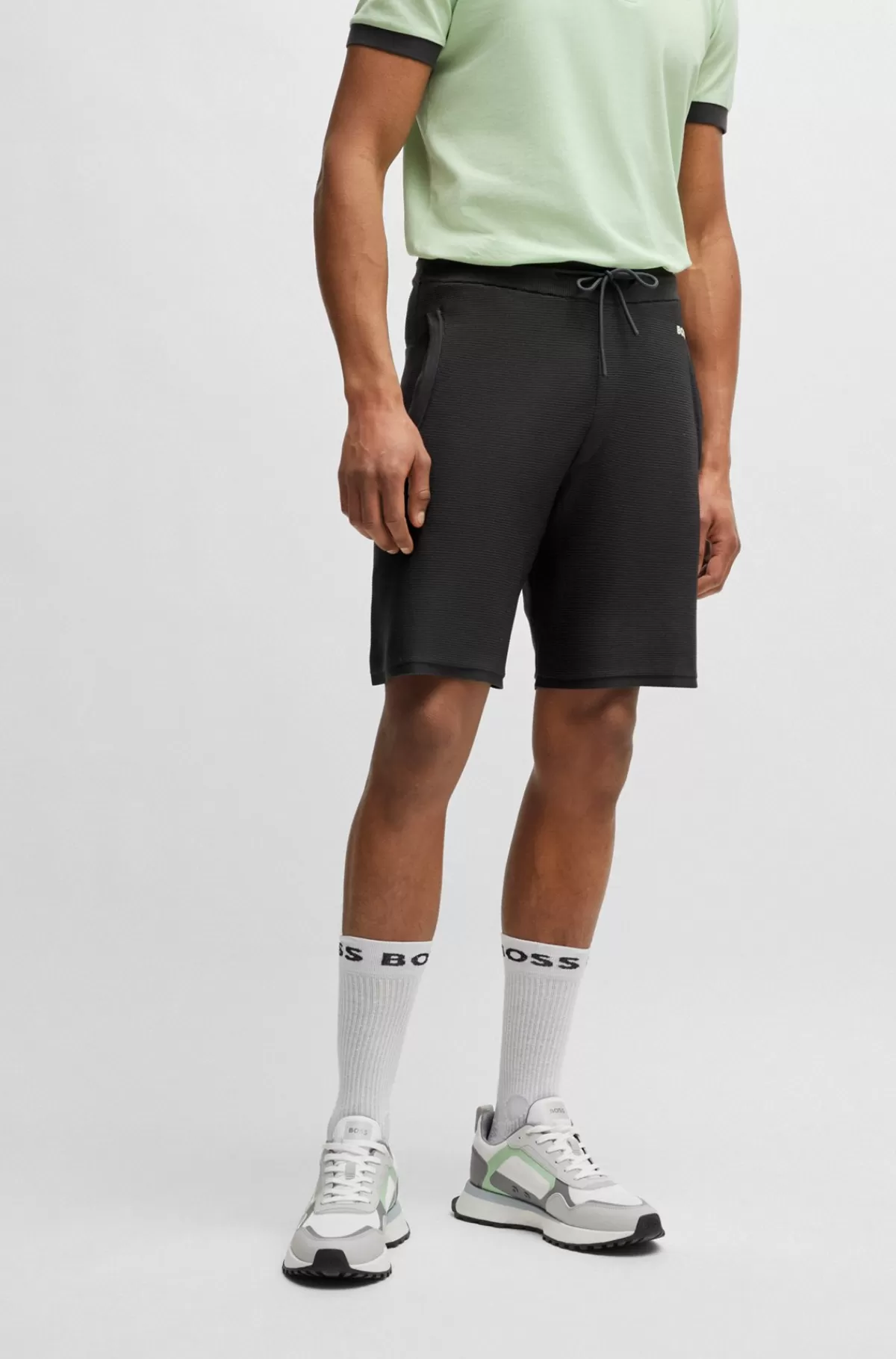 HUGO BOSS Regular Fit Shorts I Stof Med Stræk Samt Logo Mørkegrå Store
