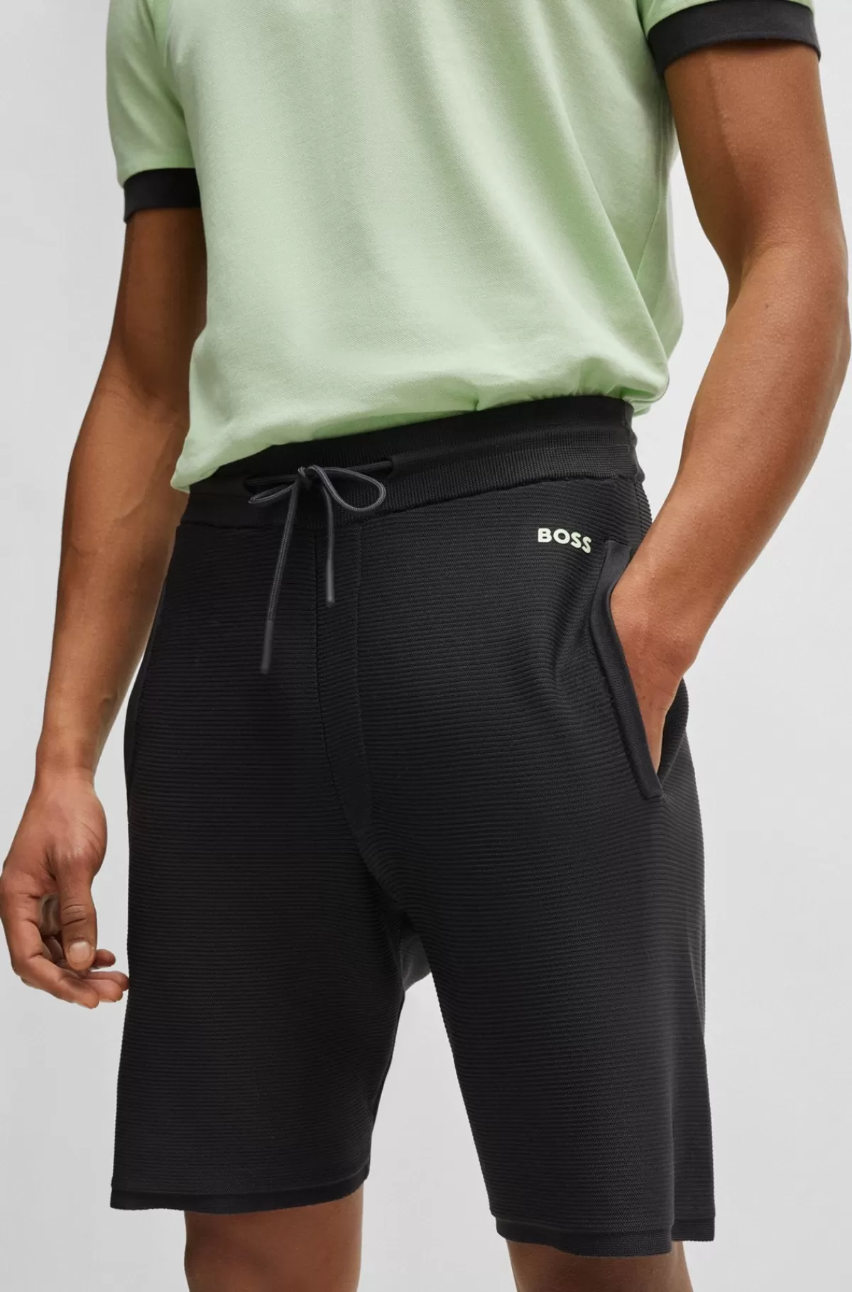 HUGO BOSS Regular Fit Shorts I Stof Med Stræk Samt Logo Mørkegrå Store
