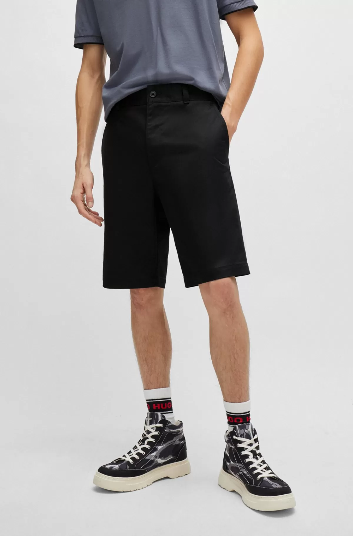 HUGO BOSS Regular Fit Shorts Med Slanke Ben Og Knaplommer Sort Shop