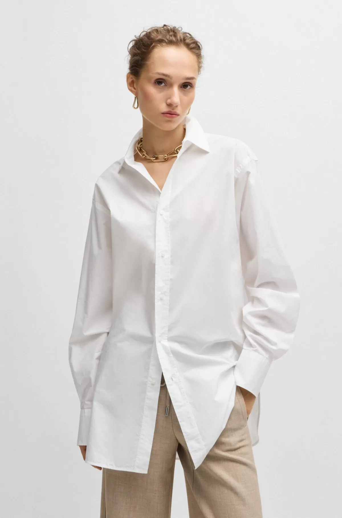 HUGO BOSS Regular Fit Skjorte I Bomuld Med Dobbelt B-monogram Hvid Best Sale