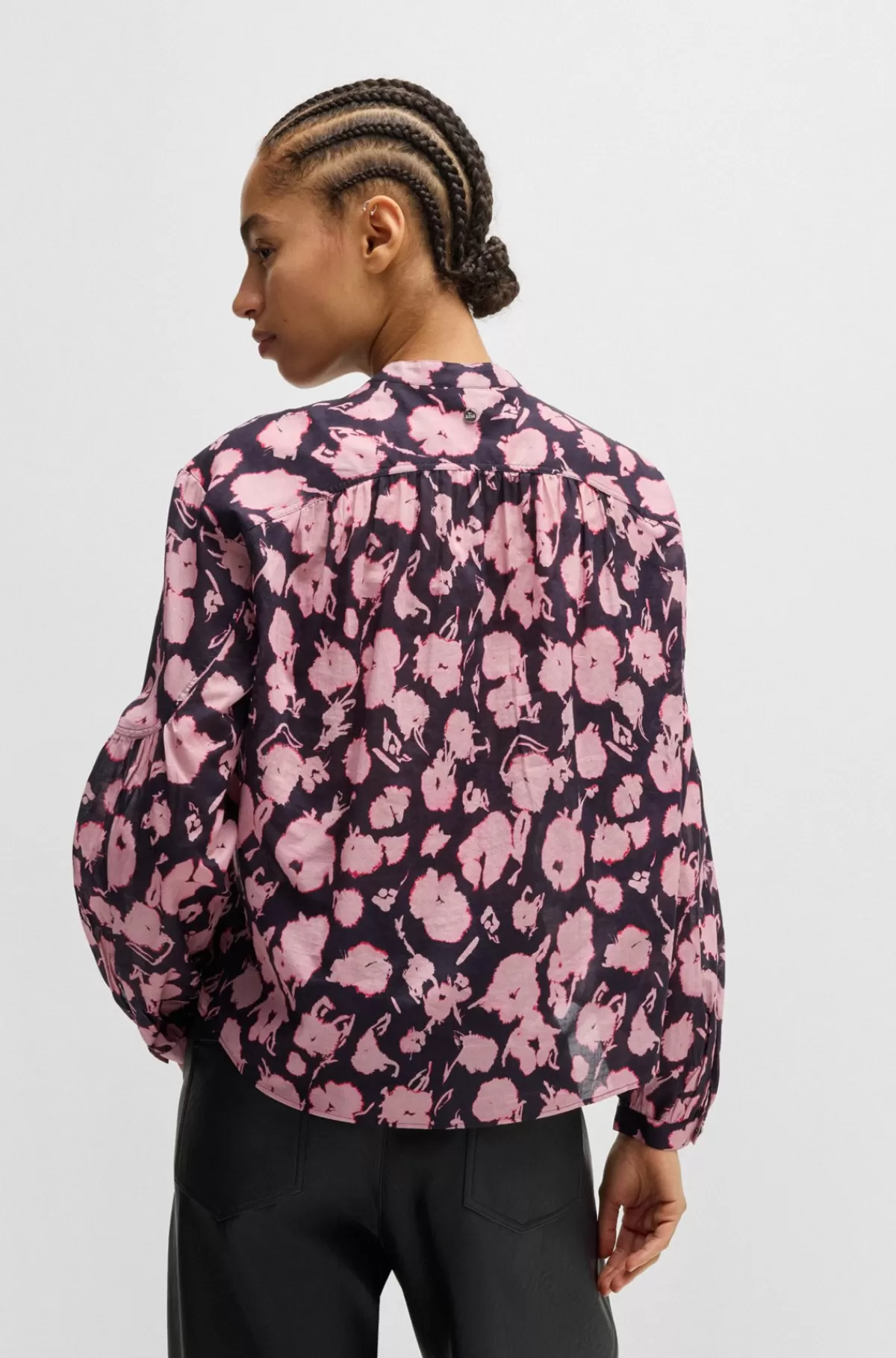 HUGO BOSS Regular Fit Skjorte I Printet Bomuldsvoile Sort/pink Store