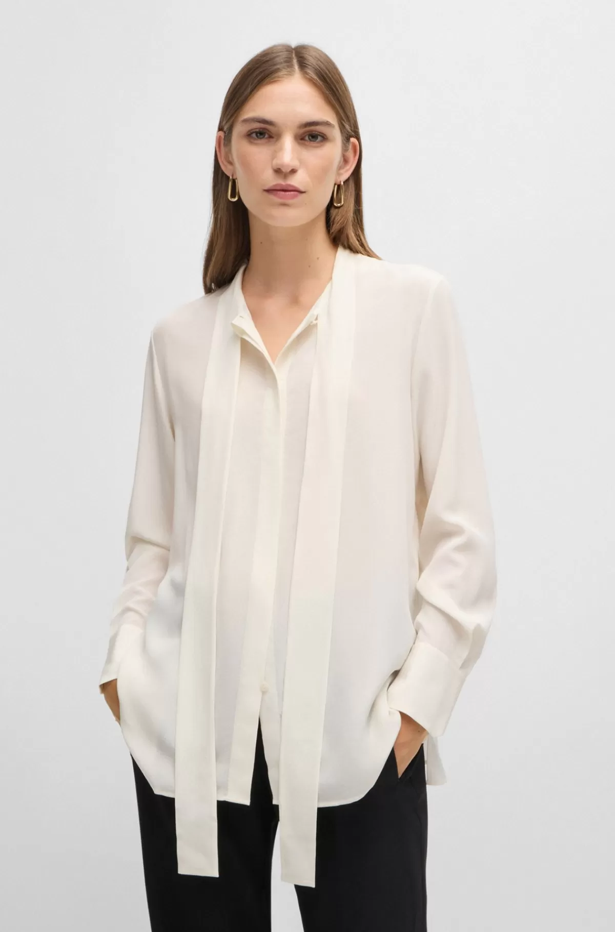 HUGO BOSS Regular Fit Skjorte I Silke Og Bindekrave Hvid Sale
