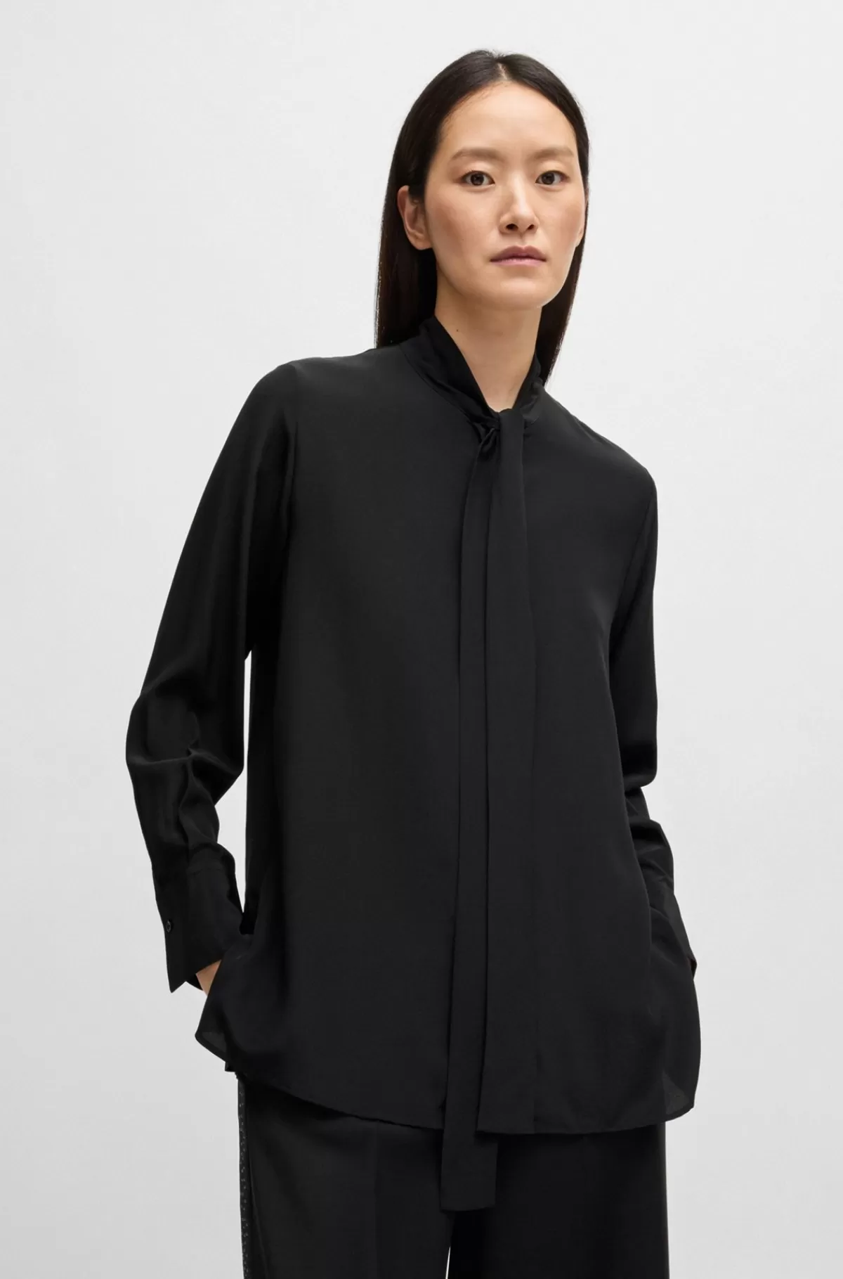 HUGO BOSS Regular Fit Skjorte I Silke Og Bindekrave Sort Online