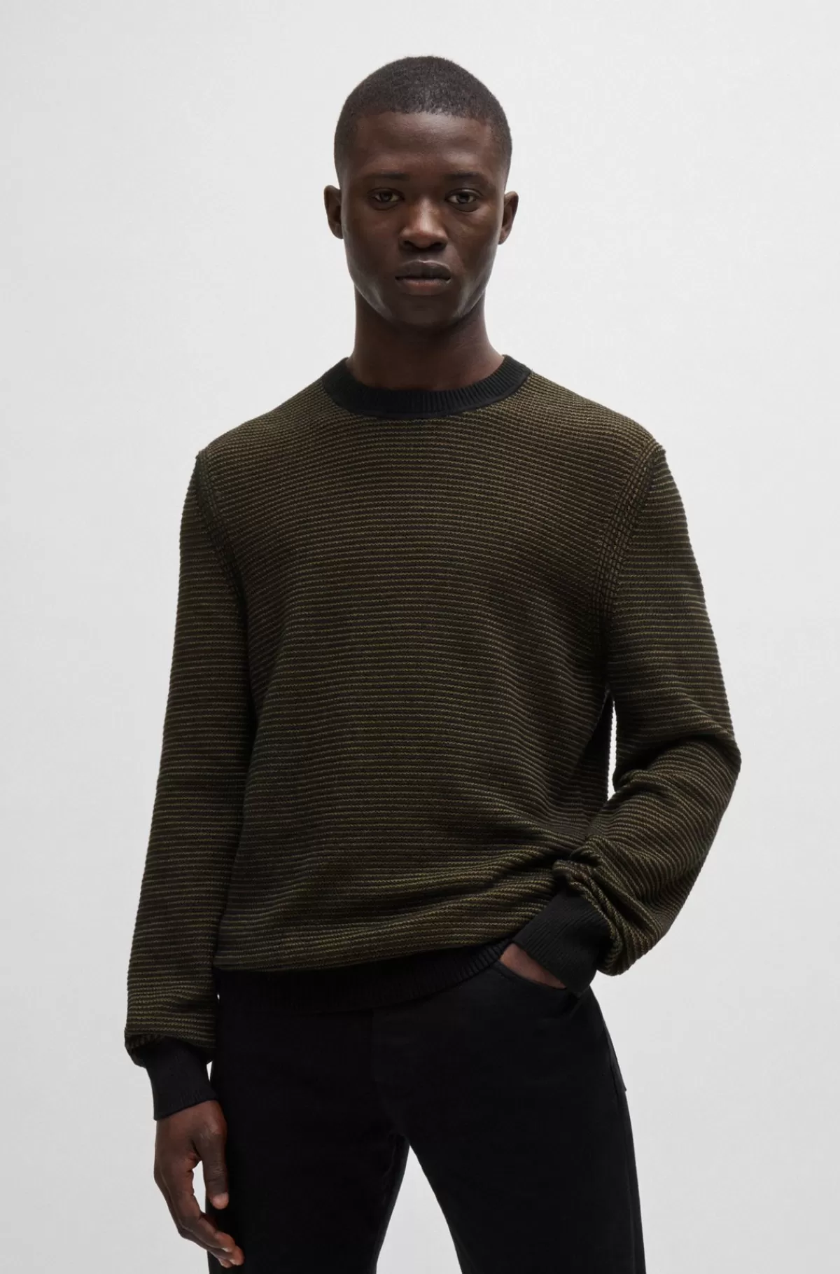 HUGO BOSS Regular Fit Sweater I En Bomuldsblanding I To Farvetoner Mørkebrun Clearance