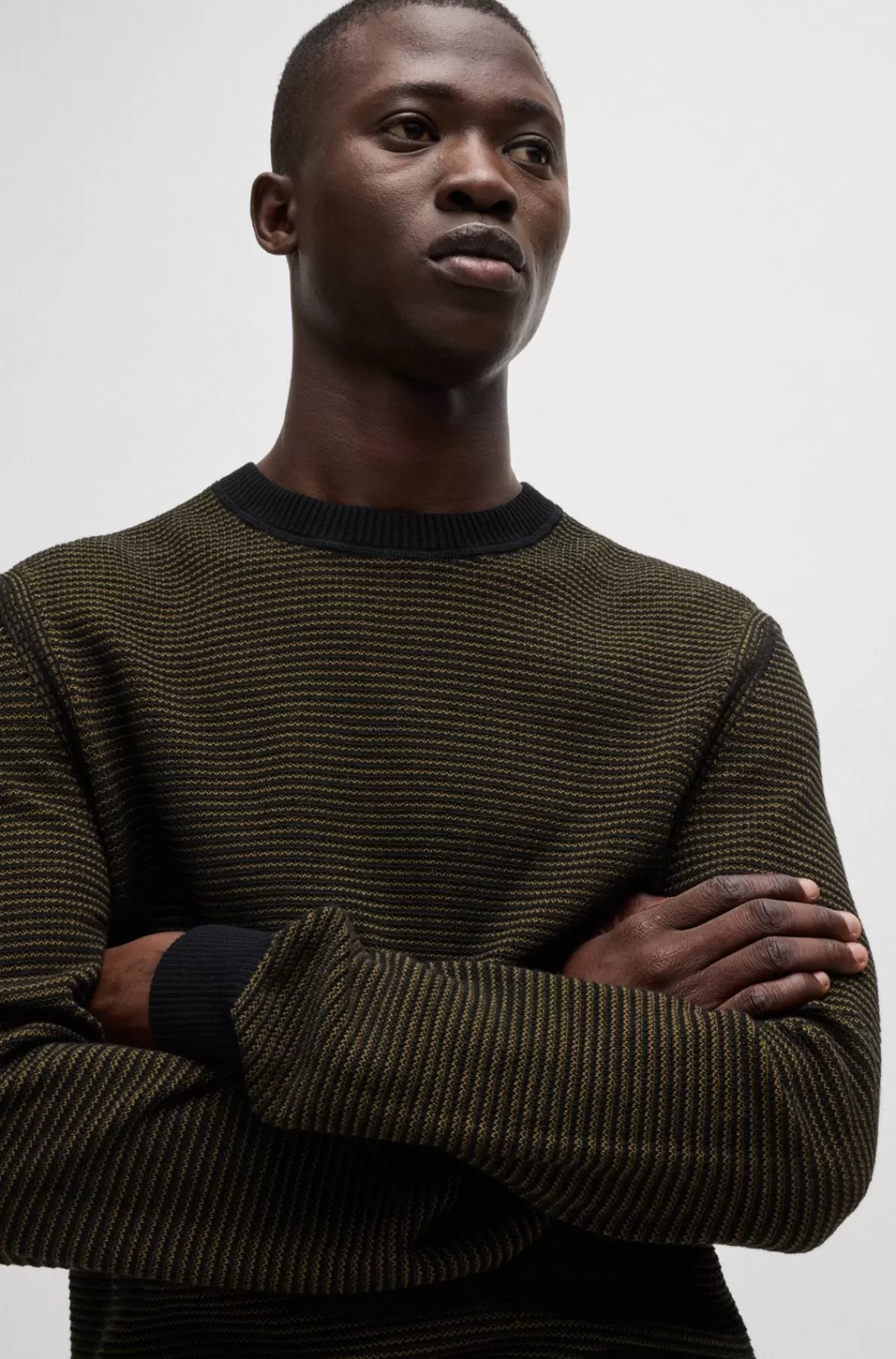 HUGO BOSS Regular Fit Sweater I En Bomuldsblanding I To Farvetoner Mørkebrun Clearance