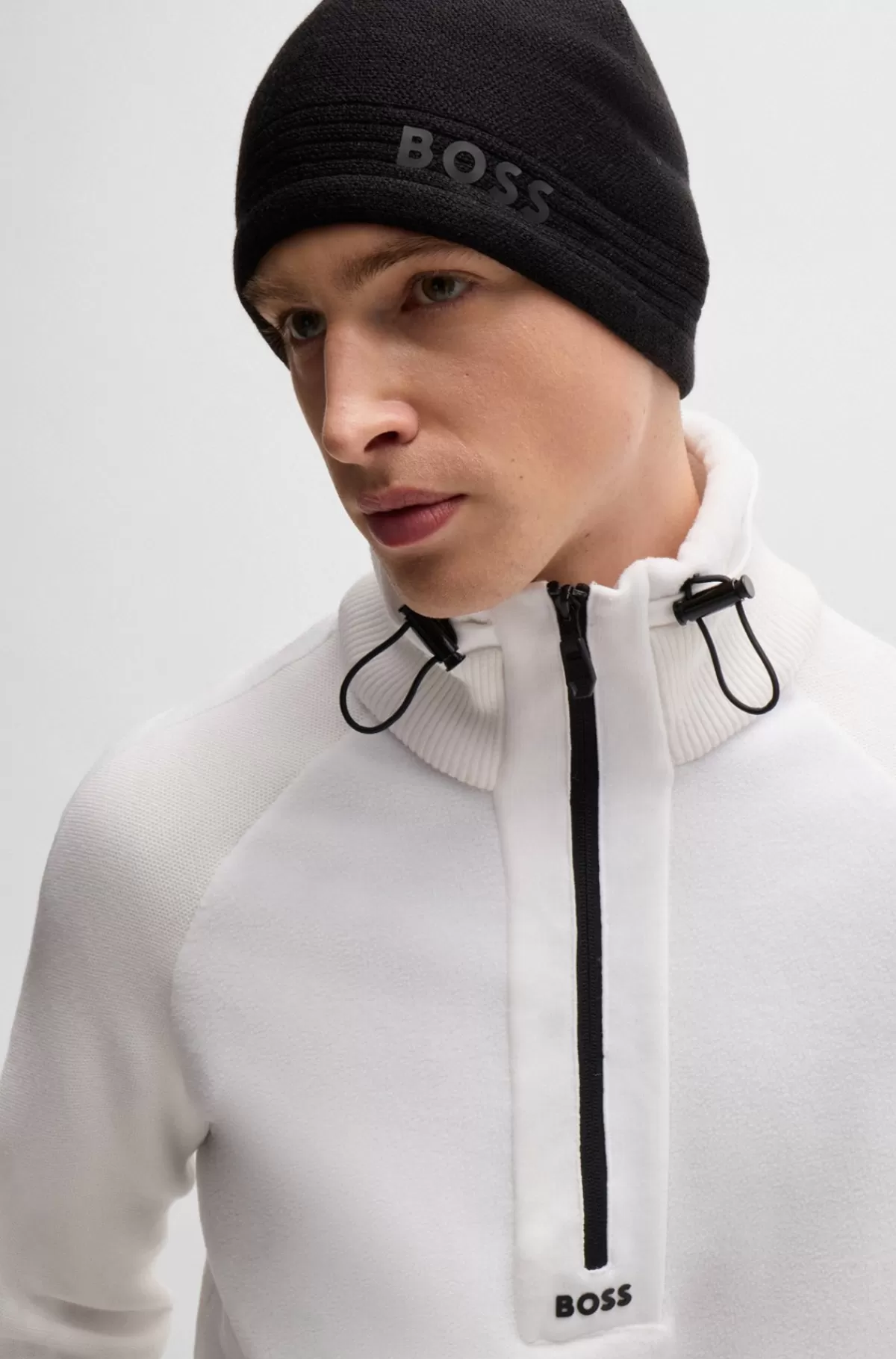 HUGO BOSS Regular Fit Sweater Med Justerbar Krave Hvid Hot