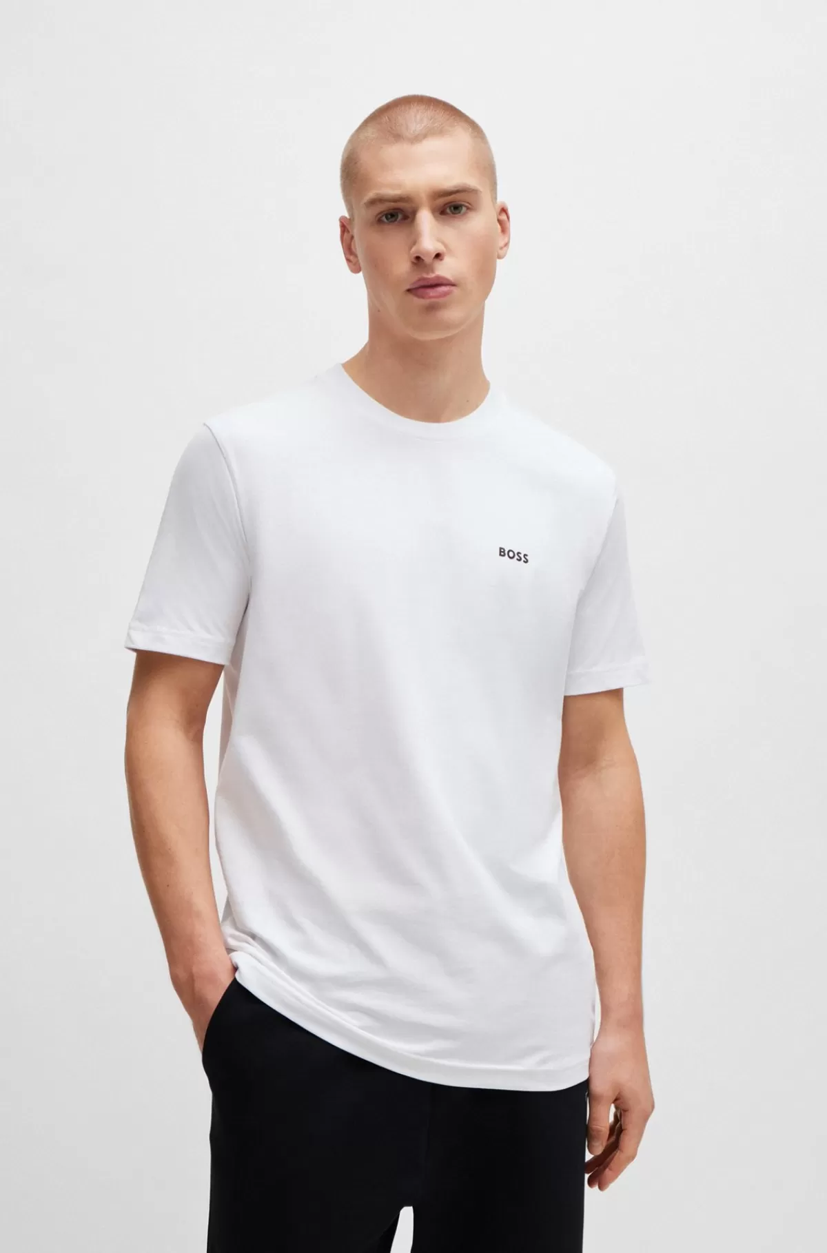 HUGO BOSS Regular Fit T-shirt I Bomuld Med Stræk Og Logo I Kontrastfarve Hvid New
