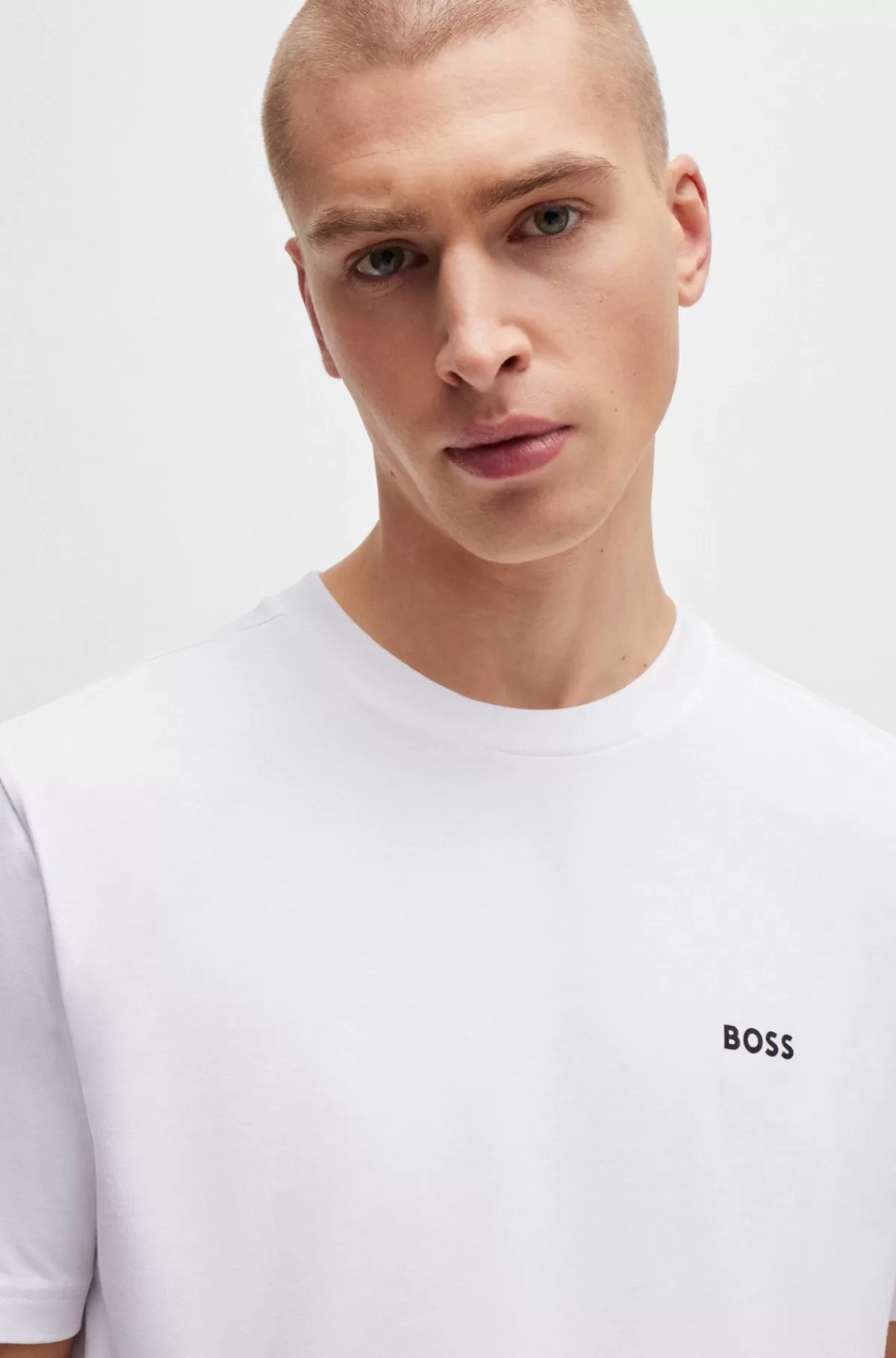 HUGO BOSS Regular Fit T-shirt I Bomuld Med Stræk Og Logo I Kontrastfarve Hvid New