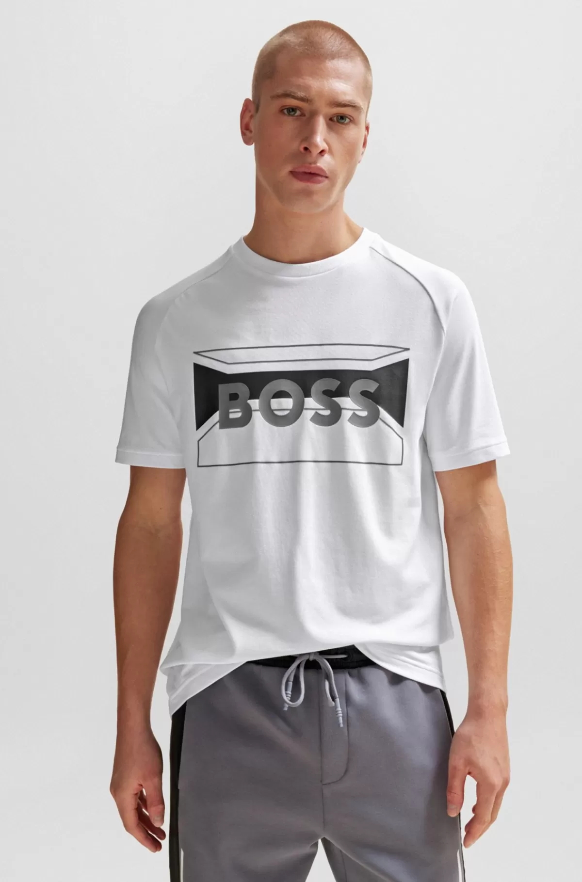 HUGO BOSS Regular Fit T-shirt I Bomuldsblanding Med Logografik Hvid Best Sale