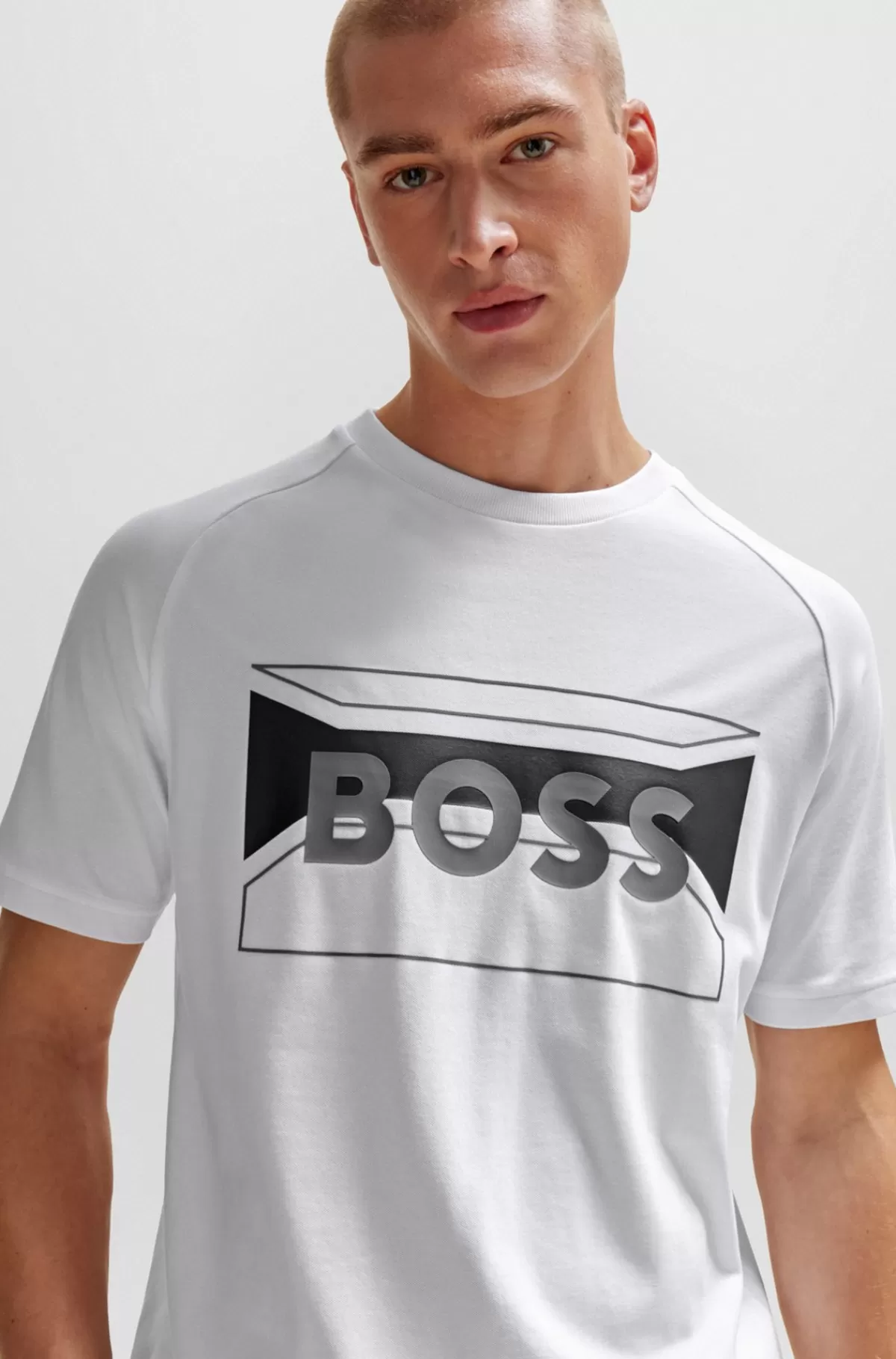 HUGO BOSS Regular Fit T-shirt I Bomuldsblanding Med Logografik Hvid Best Sale