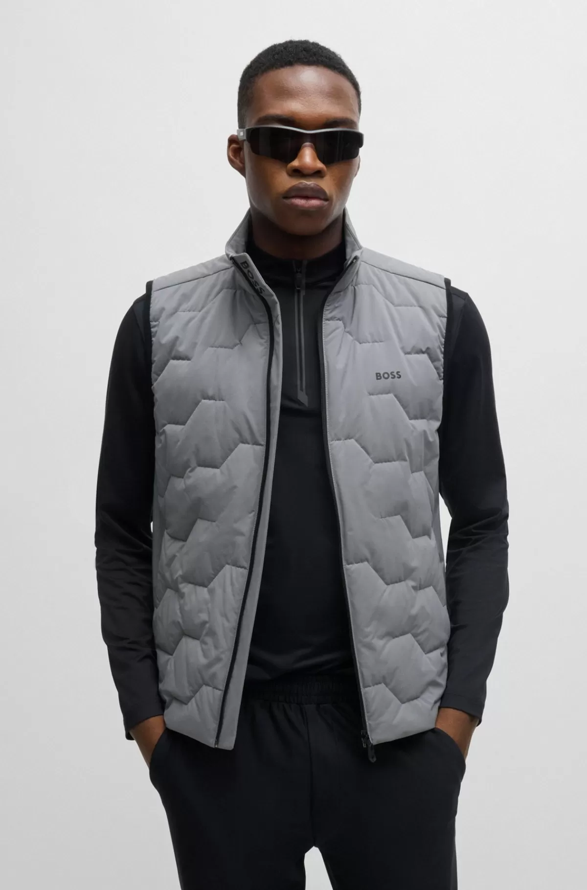HUGO BOSS Regular Fit Vandskyende Vest Med Polstrede Detaljer Grå New
